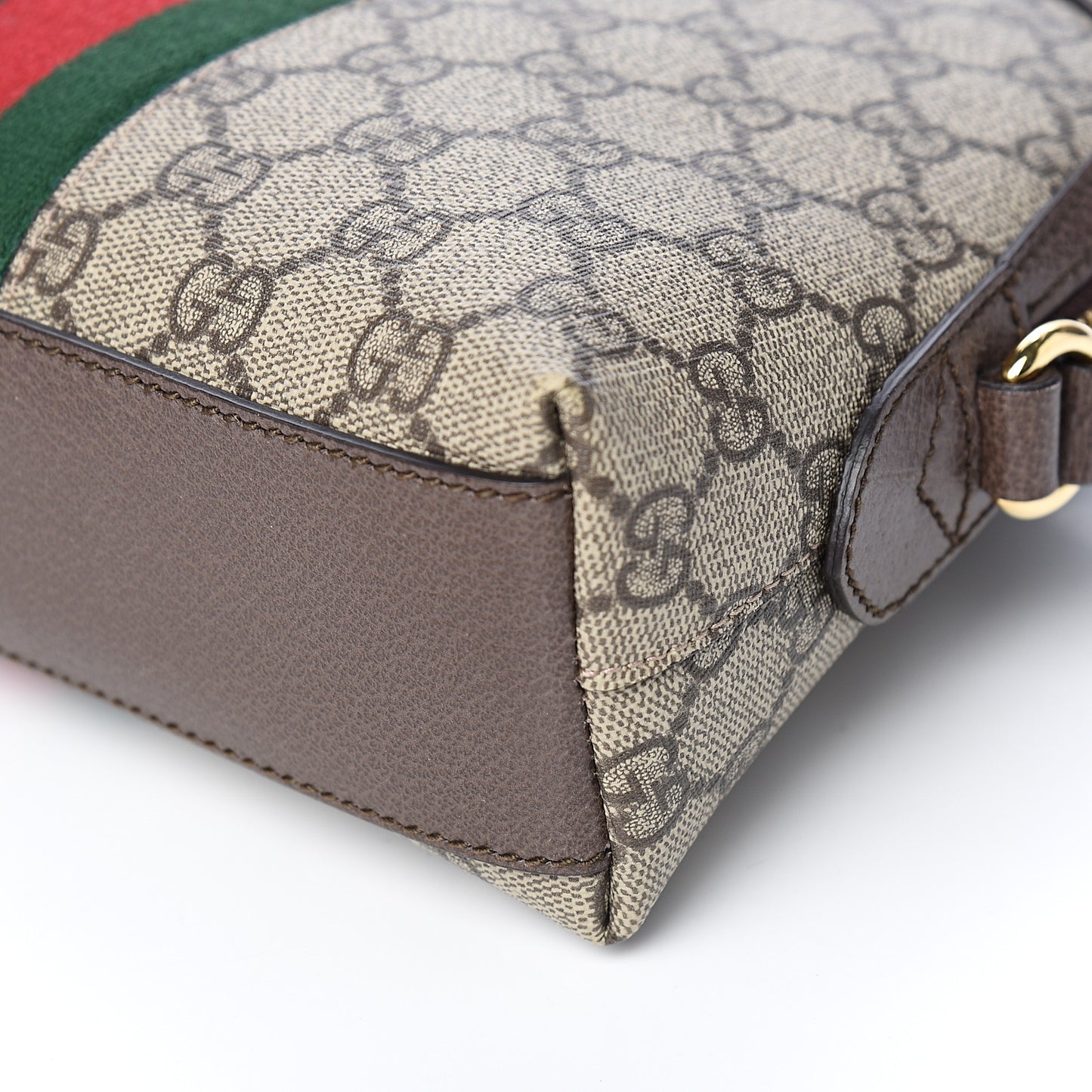 GG Supreme Monogram Textured Dollar Calfskin Web Small Ophidia Dome Shoulder Bag Beige Ebony New Acero