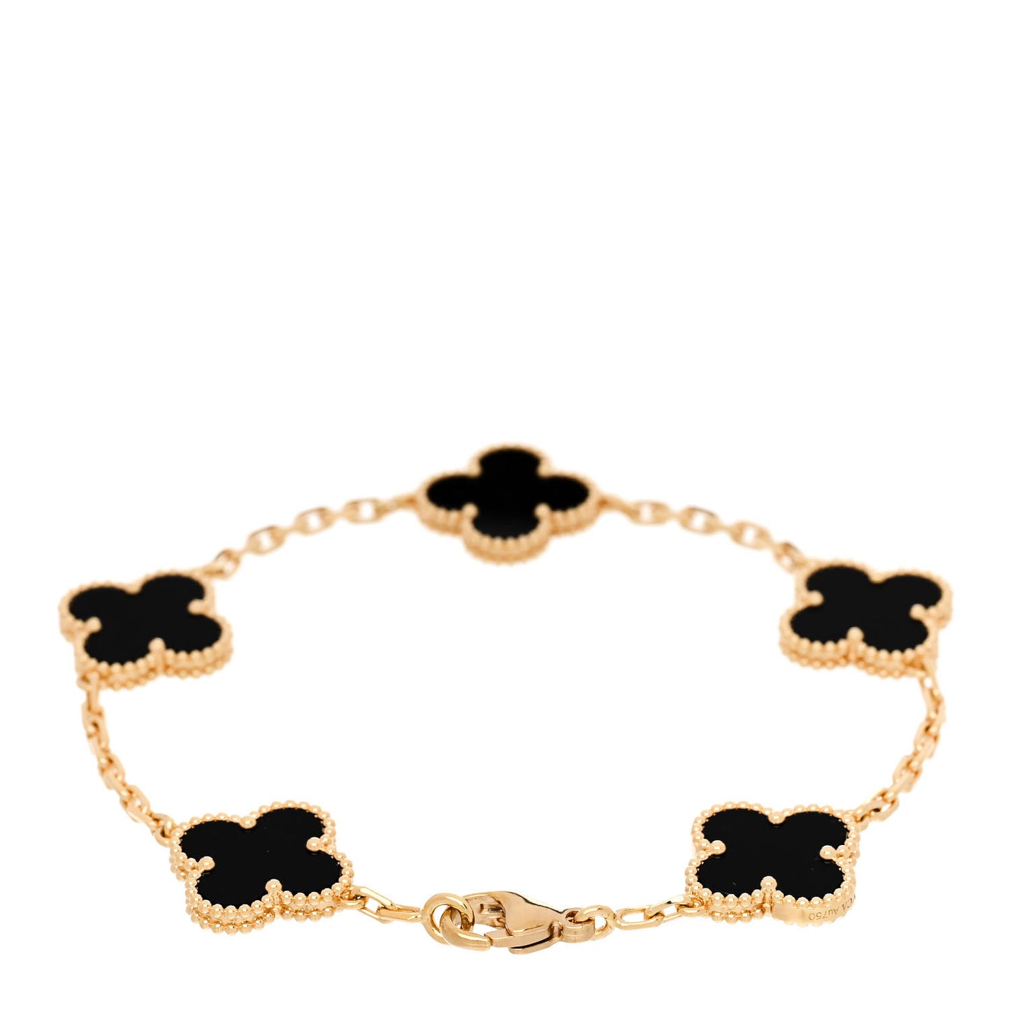 18K Yellow Gold Black Onyx 5 Motifs Vintage Alhambra Bracelet
