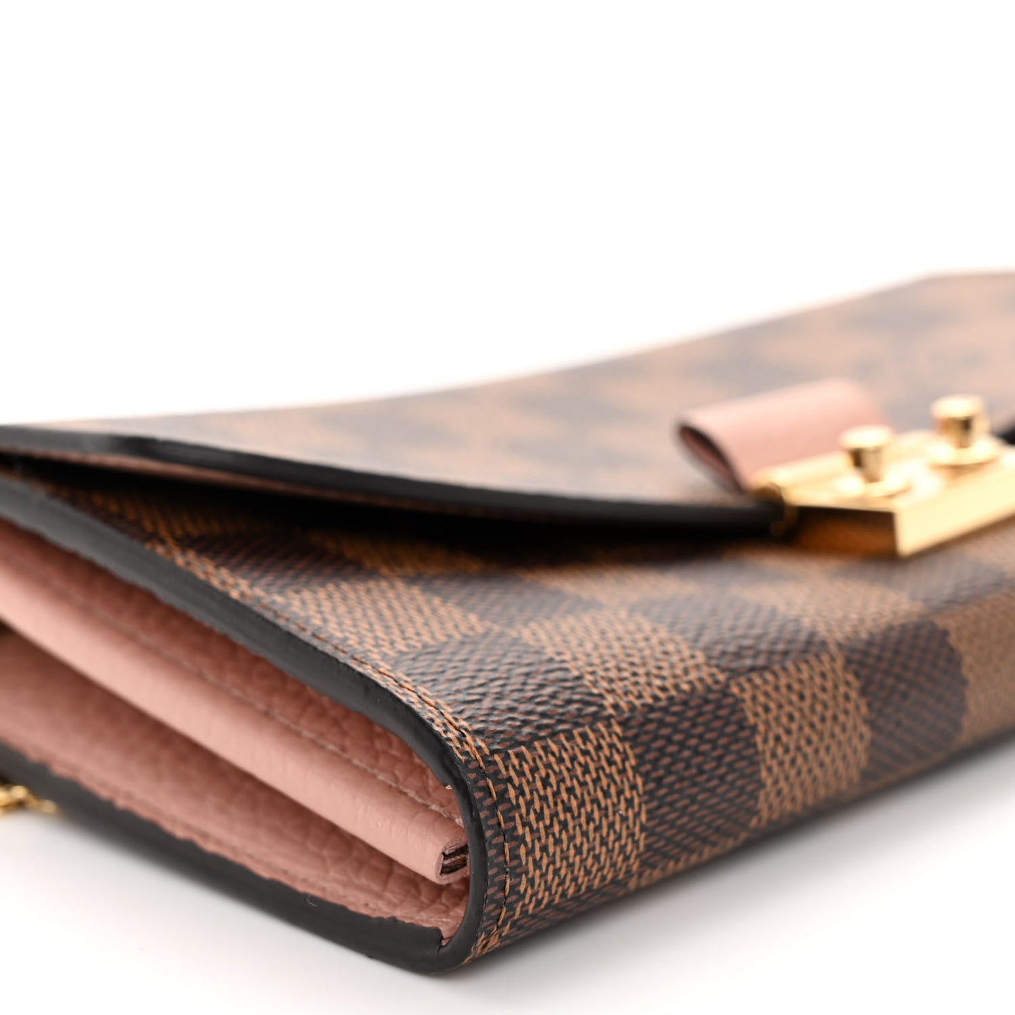 LOUIS VUITTON Damier Ebene Croisette Chain Wallet Rose Ballerine