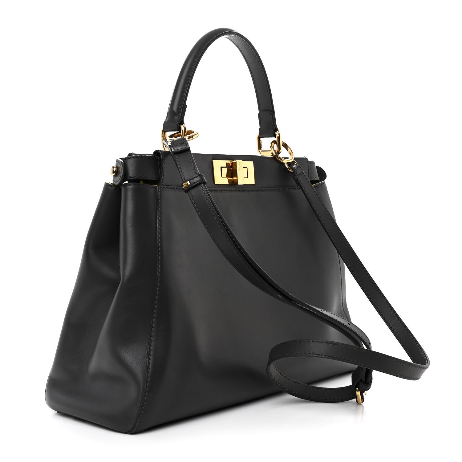 Fendi Vitello Morgan Shiny Nappa Medium Peekaboo Iconic Satchel Piombo Lime 3 of 11
