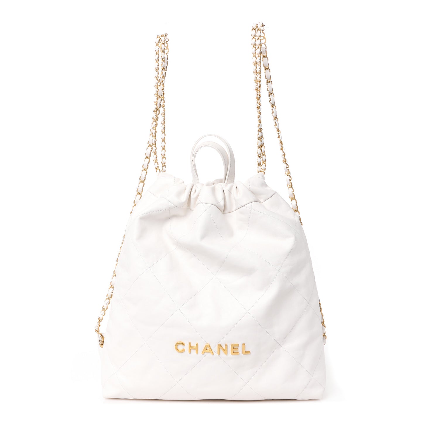 Shiny Calfskin Quilted Chanel 22 Backpack White