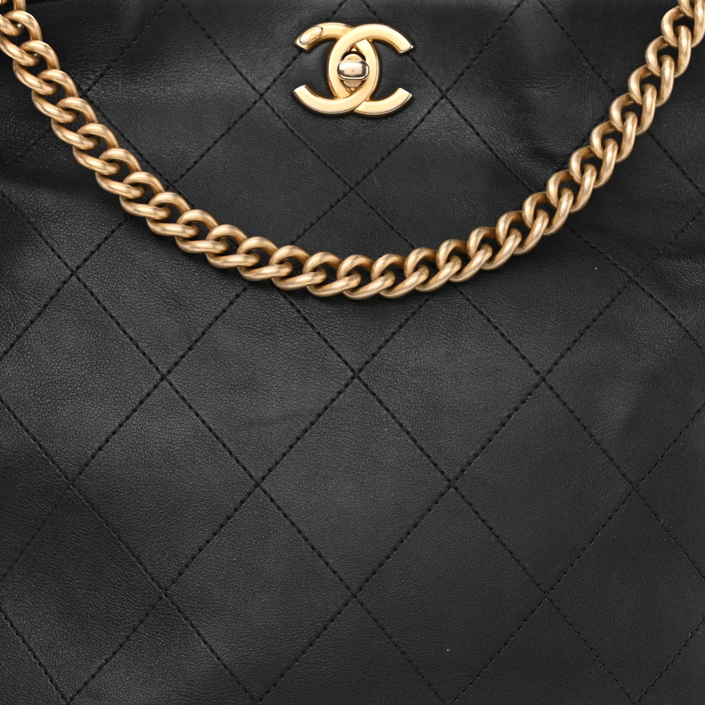 Calfskin Stitched Large Button Up Hobo Black