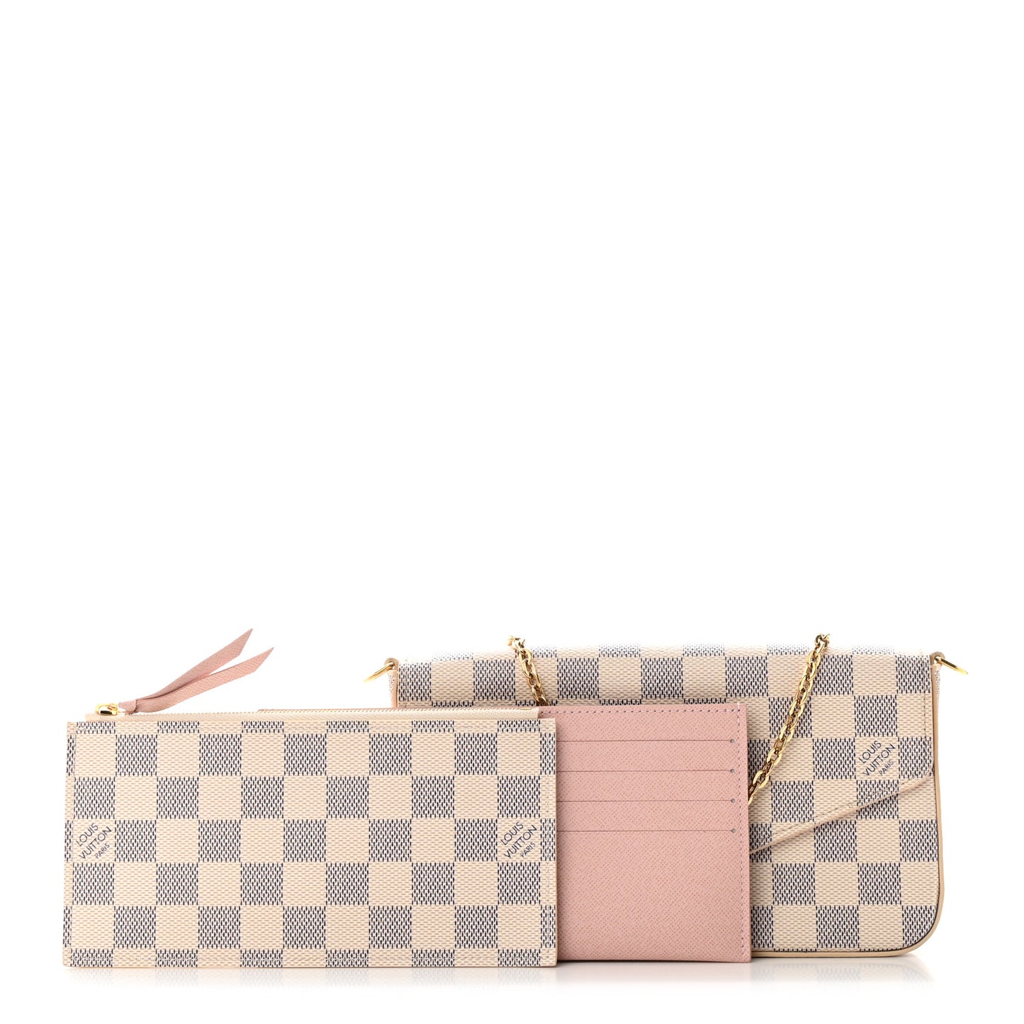 Damier Azur Pochette Felicie Chain Wallet Rose Ballerine