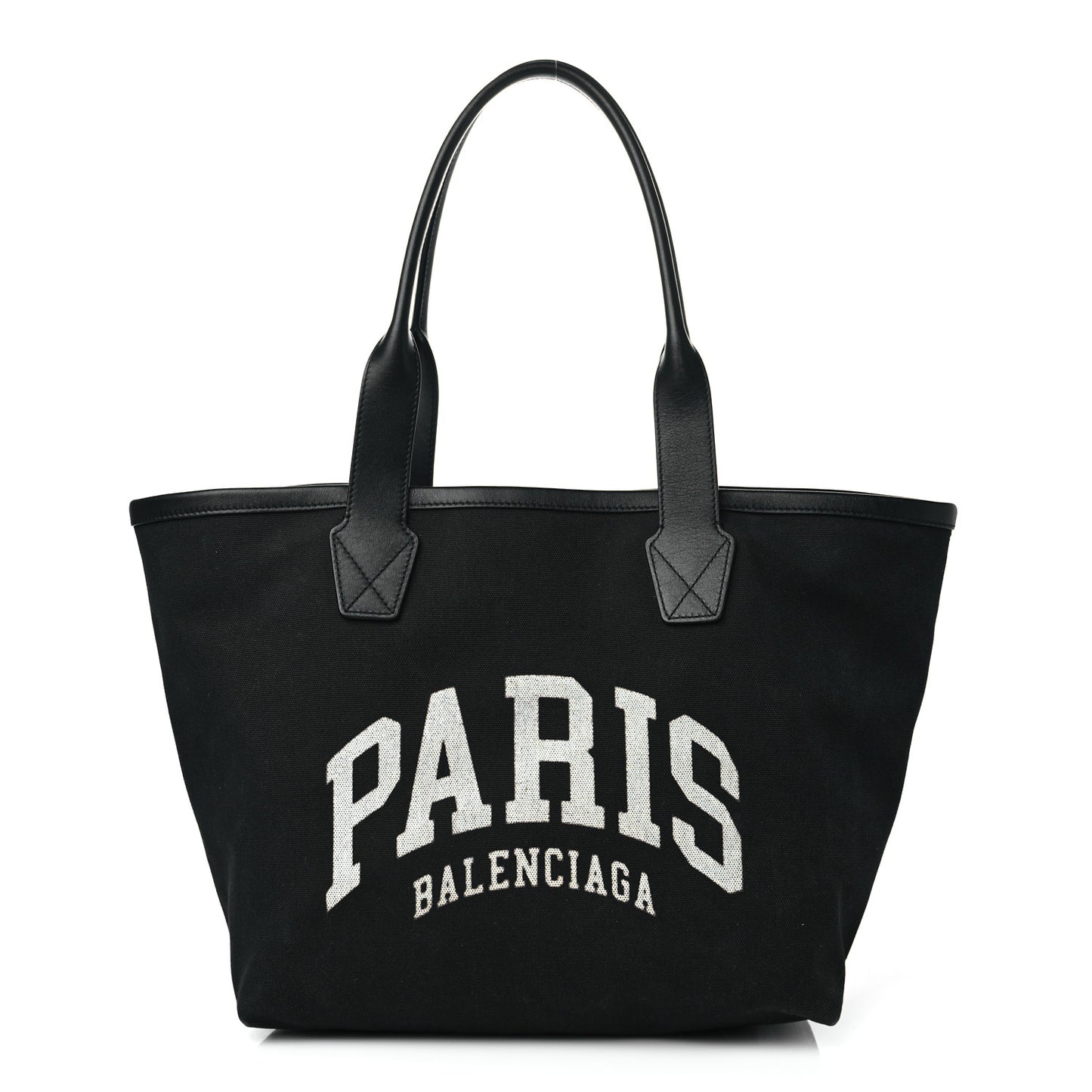 Cotton Canvas Calfskin Cities Paris Jumbo Small Tote Bag Black White