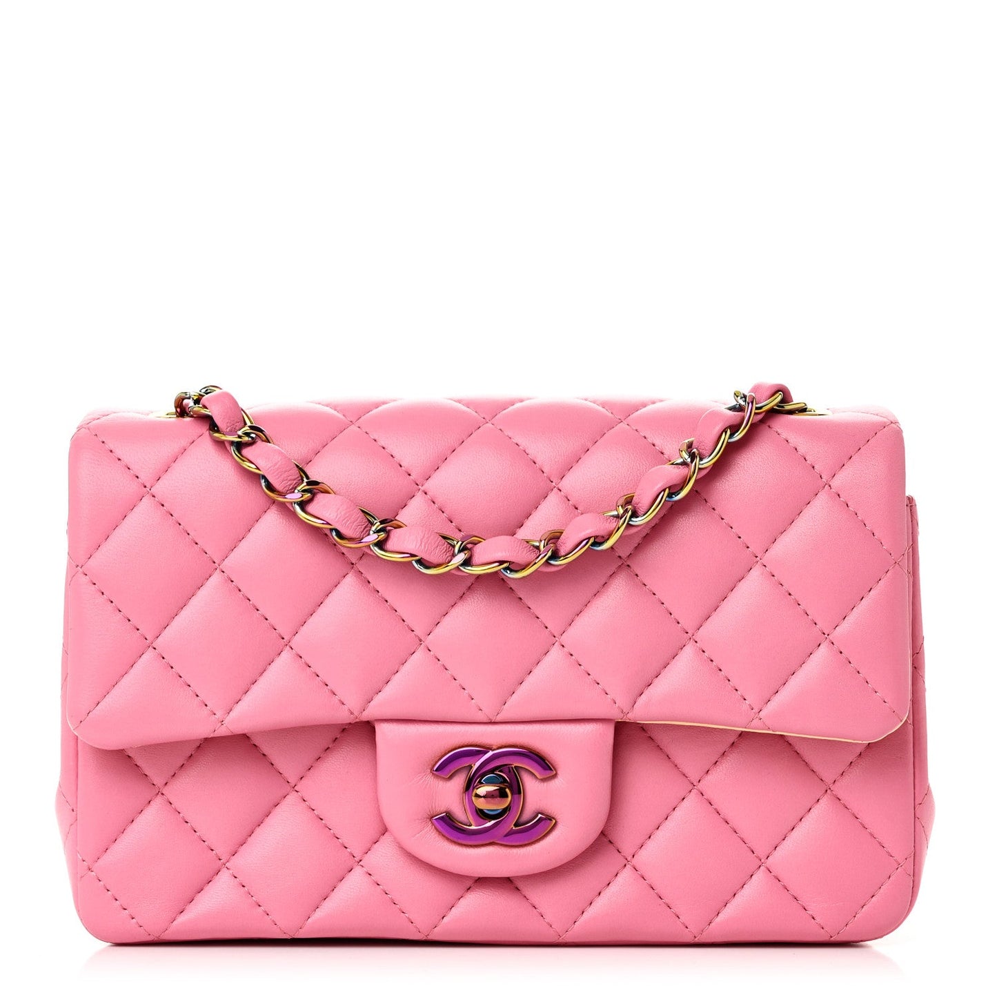 Lambskin Quilted Mini Rectangular Flap Pink Yellow