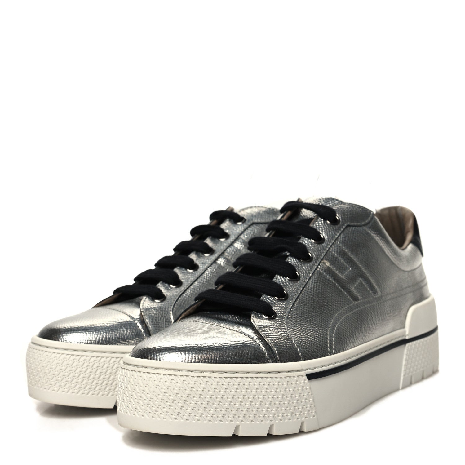 Hermes Metallic Epsom Womens Voltage Sneakers 39 Gris Argente Vieilli Black 3 of 8