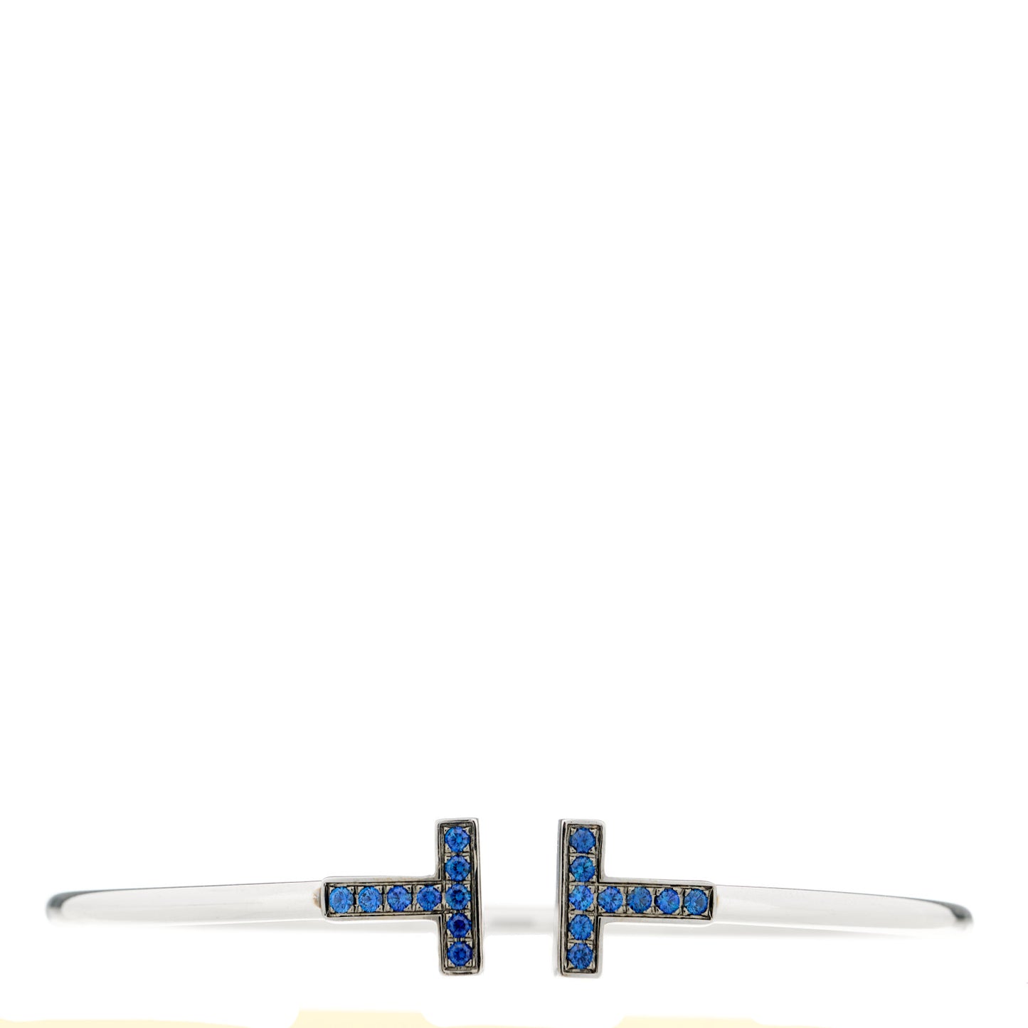 18K White Gold Blue Sapphire T Wire Bracelet