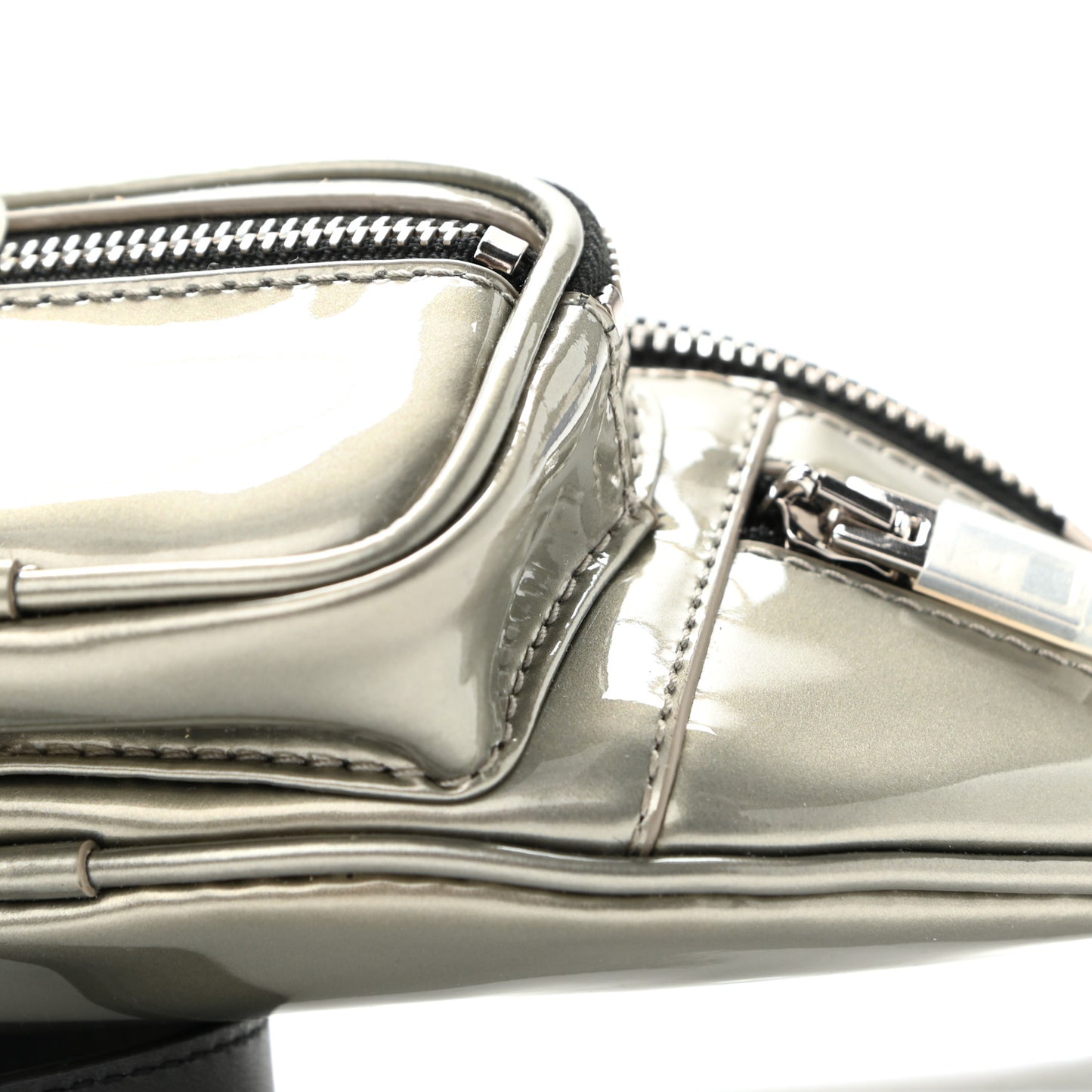 Metallic Lambskin Mini Attica Belt Bag Silver