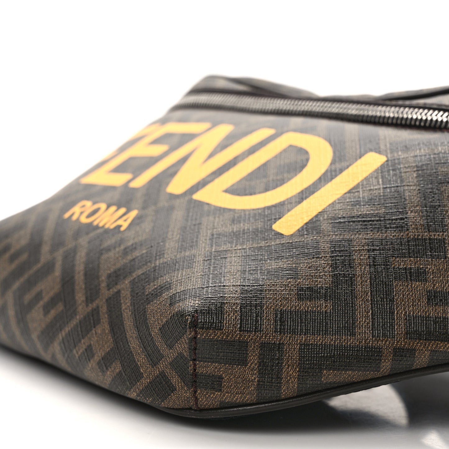 Shiny Glazed Fabric Vitello Cover FF 1974 Logo Belt Bag Tobacco Moro Giallo Ebano