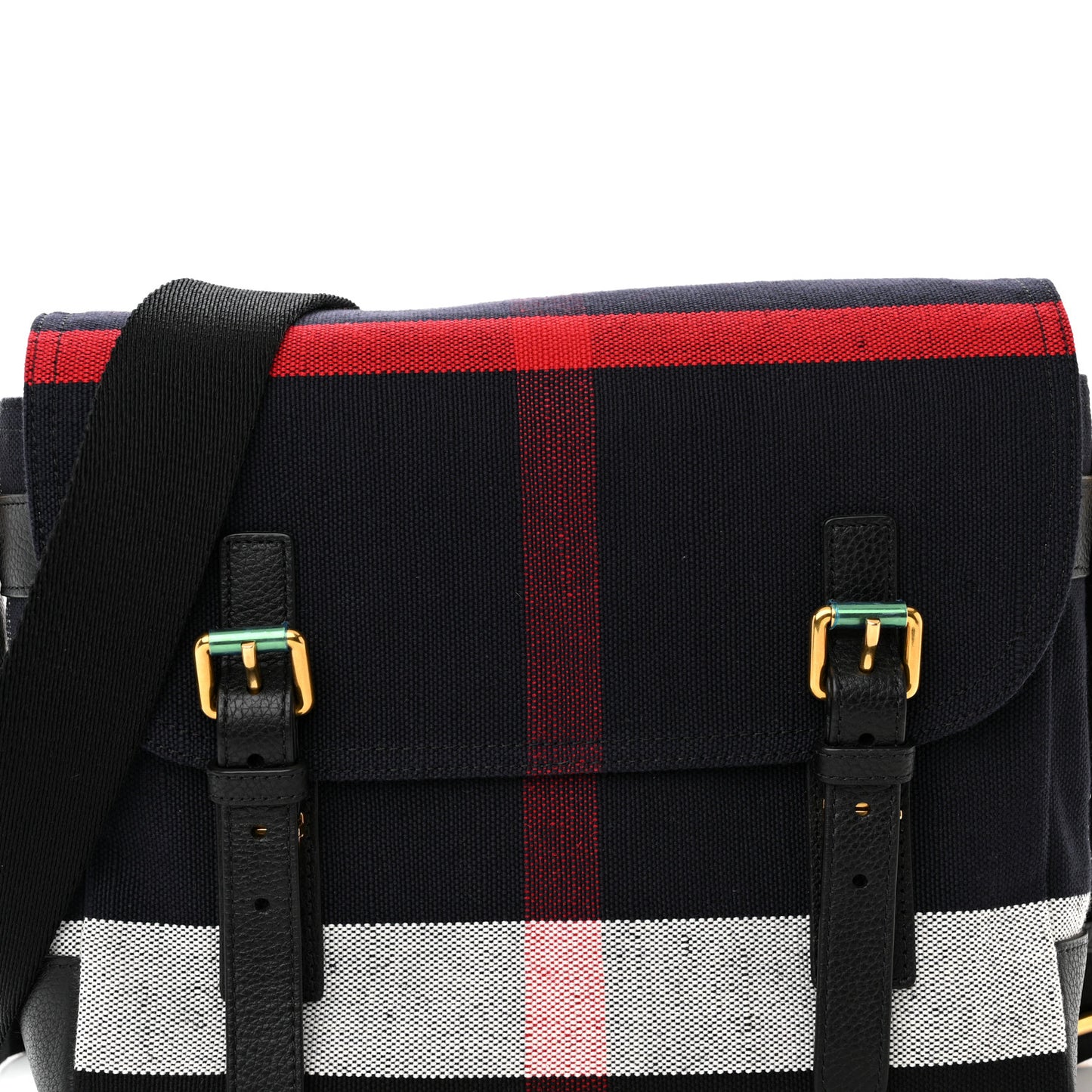 Canvas Mega Check Large Baildon Messenger Bag Navy