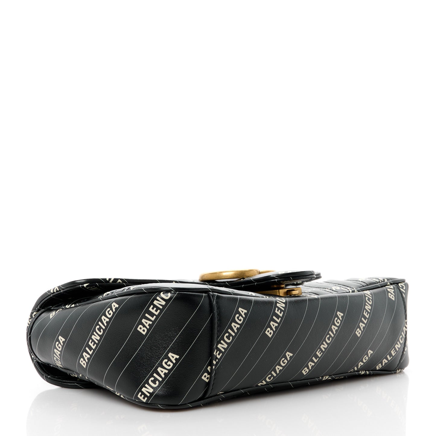 X BALENCIAGA Calfskin Matelasse Logo Print Small GG Marmont Shoulder Bag Black