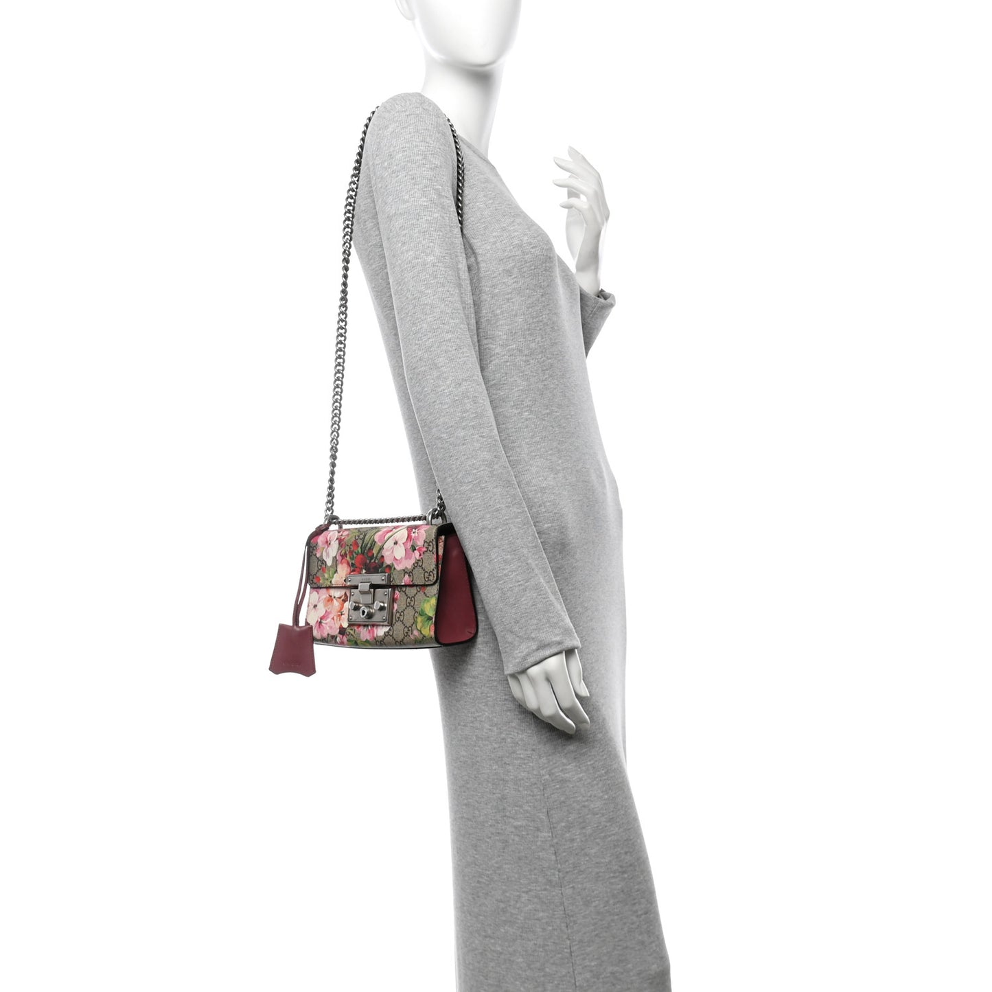 GG Supreme Monogram Blooms Small Padlock Shoulder Bag Beige Multicolor Dry Rose