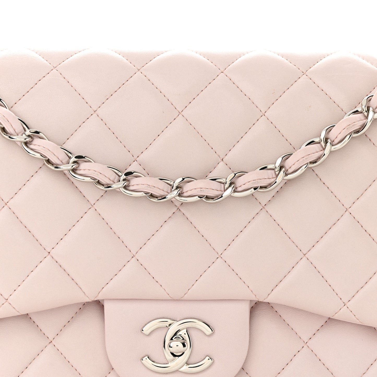 Lambskin Quilted Jumbo Double Flap Light Pink