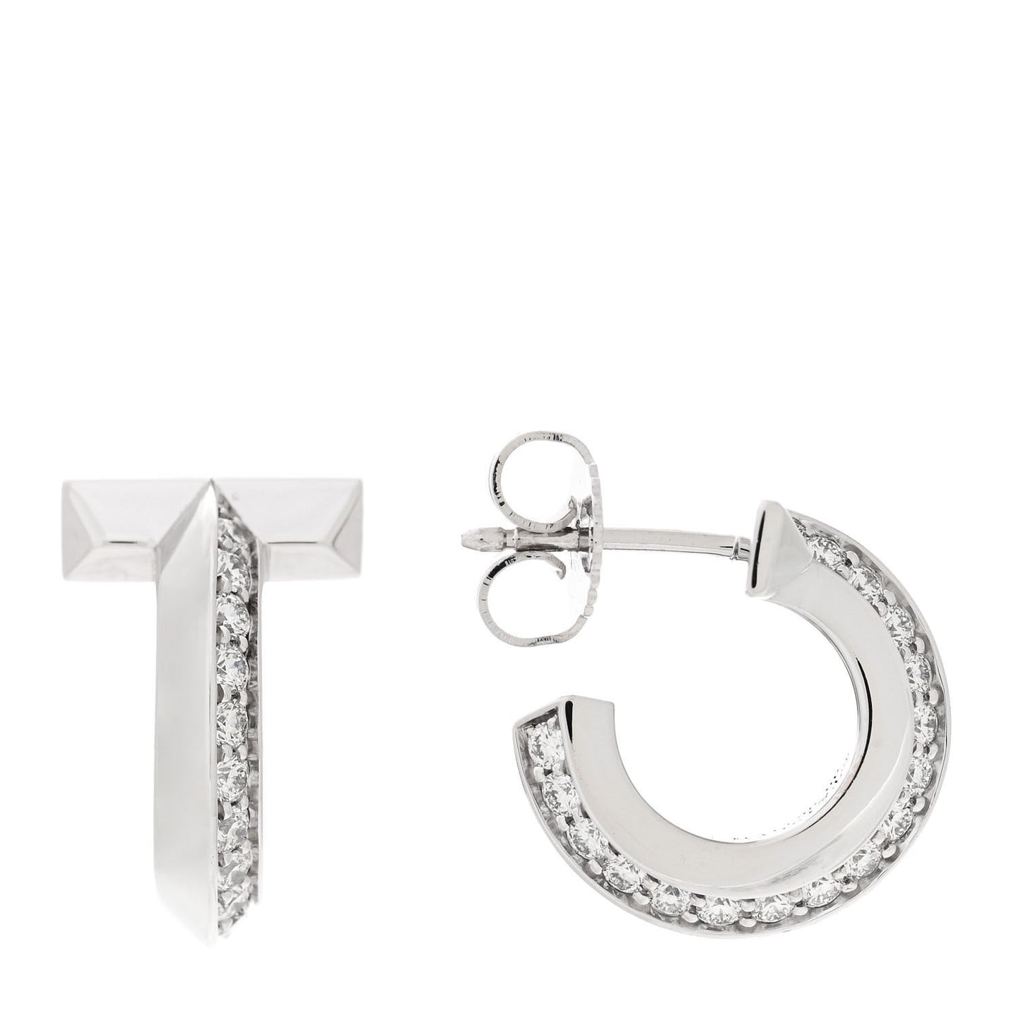 18K White Gold Diamond T1 Hoop Earrings