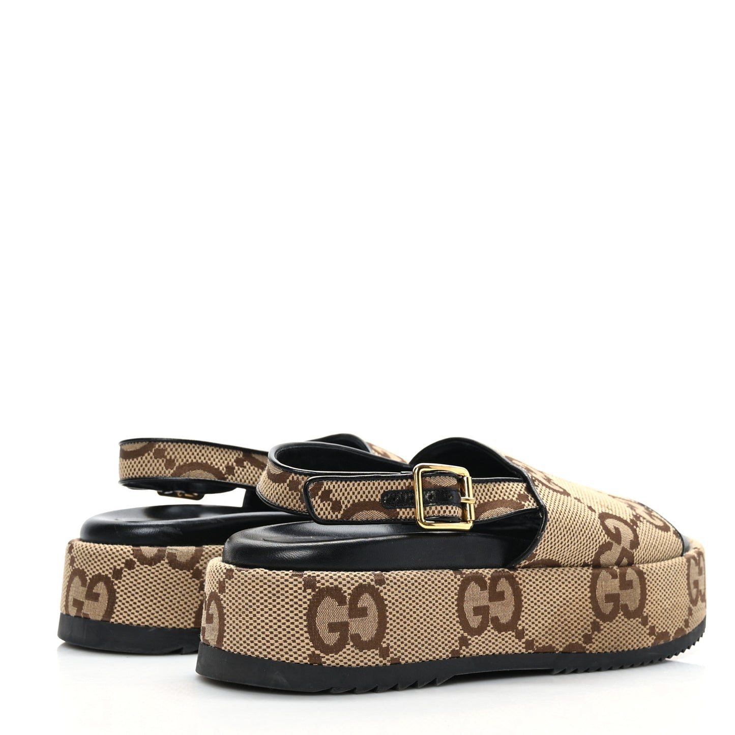 Monogram Maxi GG Granada Kid Angelina Platform 35mm Slingback Sandals 38 Camel Ebony Black