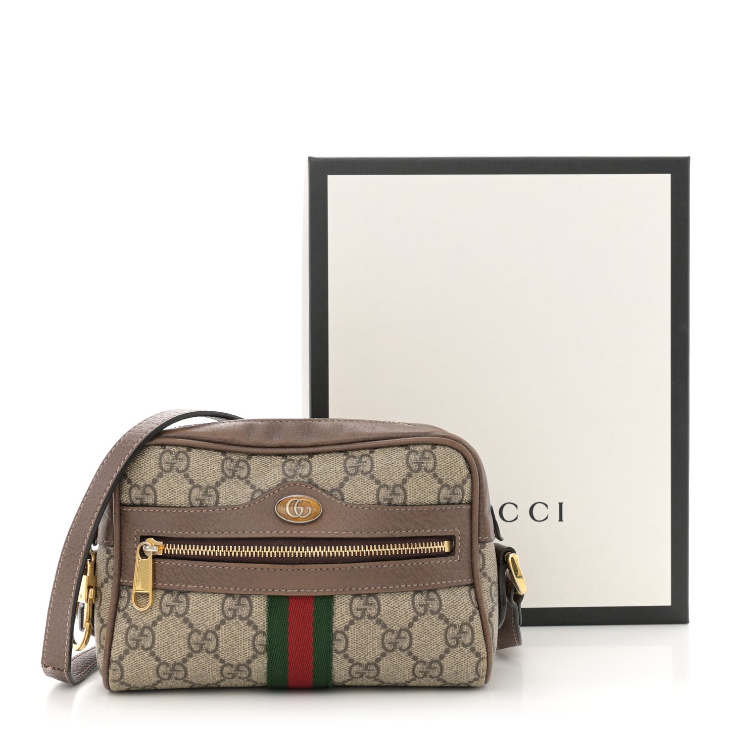 GG Supreme Monogram Web Mini Ophidia Shoulder Bag Brown