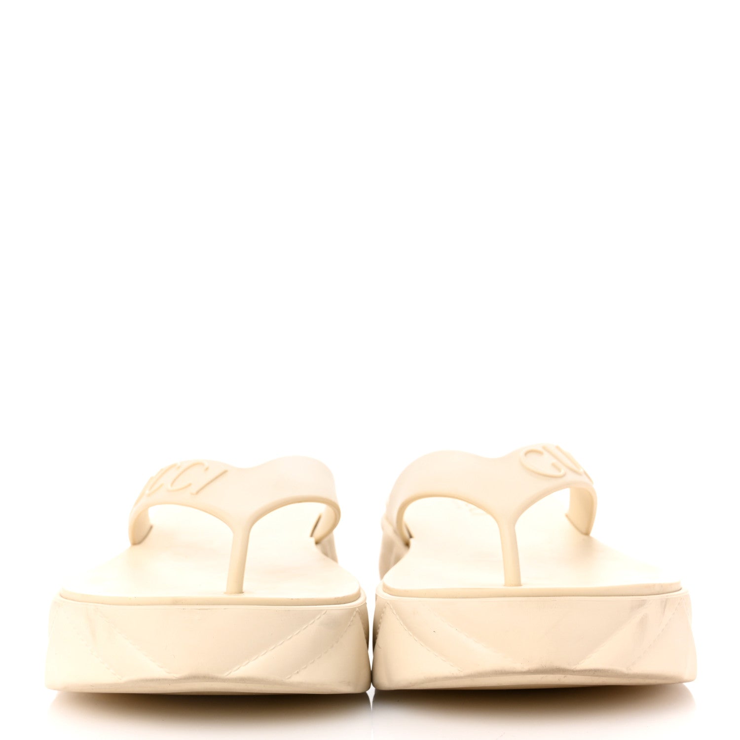 Gucci Rubber Chevron Logo Embossed Womens Thong Platform Sandals 37 White 3 of 12