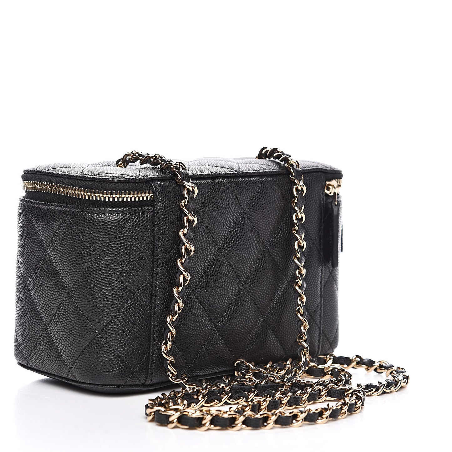 Caviar Quilted Small Vanity Case With Chain Black