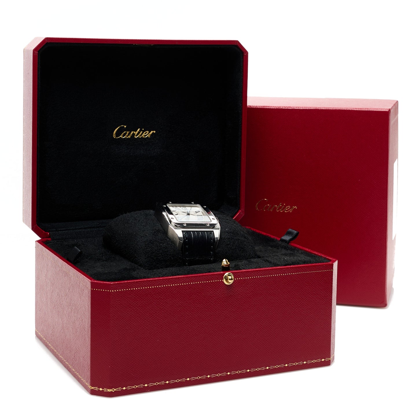 Stainless Steel Alligator 33mm Santos 100 Automatic Watch