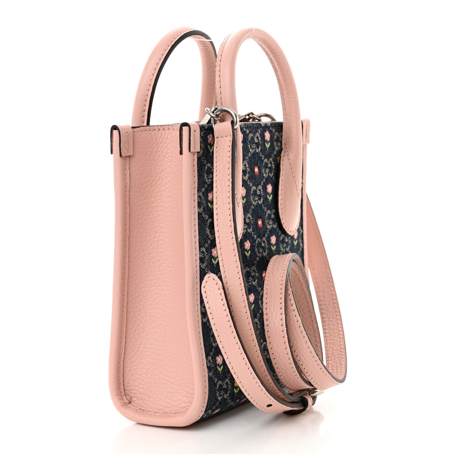 Gucci Denim Dollar Calfskin GG Monogram Mini Retro Interlocking G Tote Bag Blue Tea Multicolor Powder Pink 3 of 12