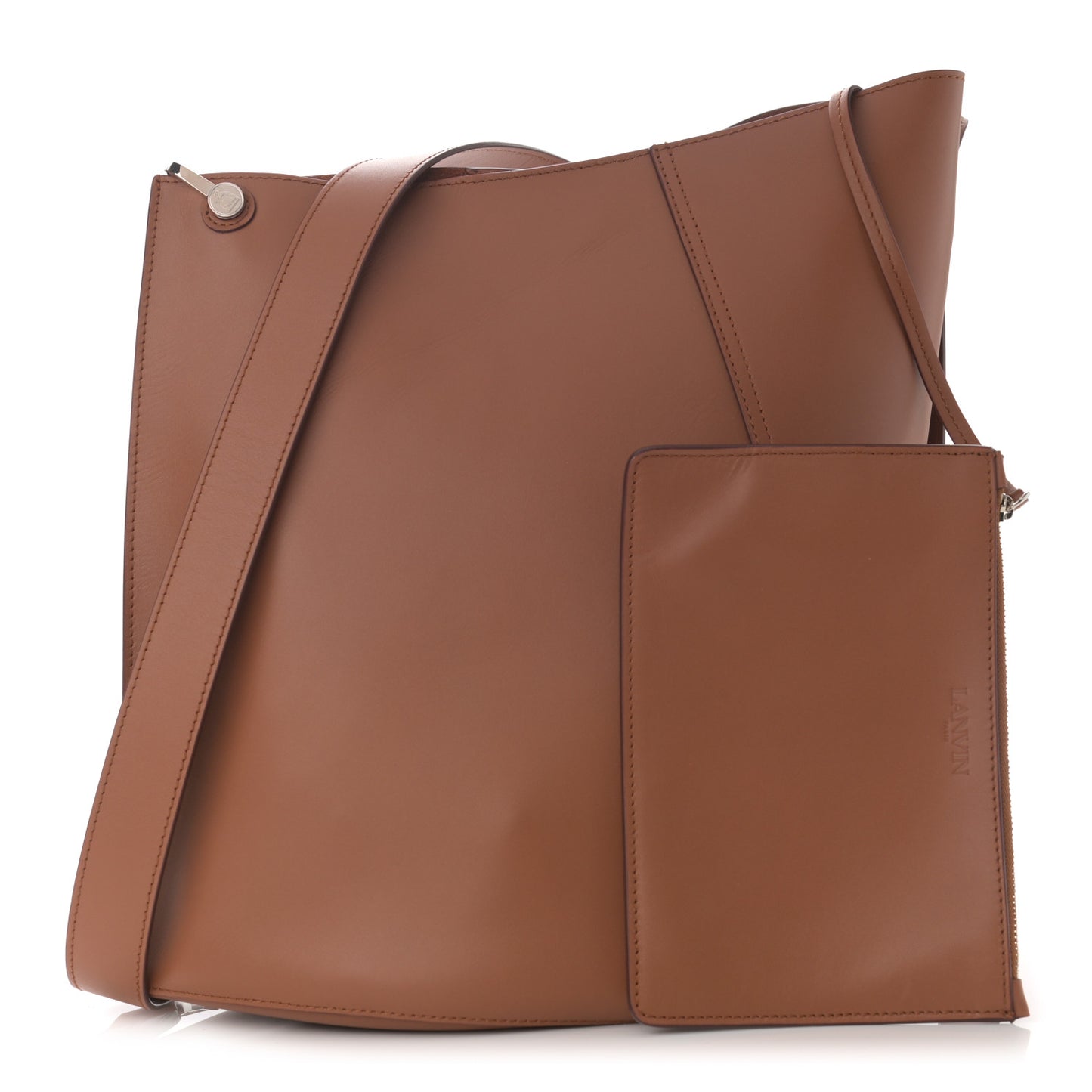 Calfskin Asymmetric Bucket Bag Brown