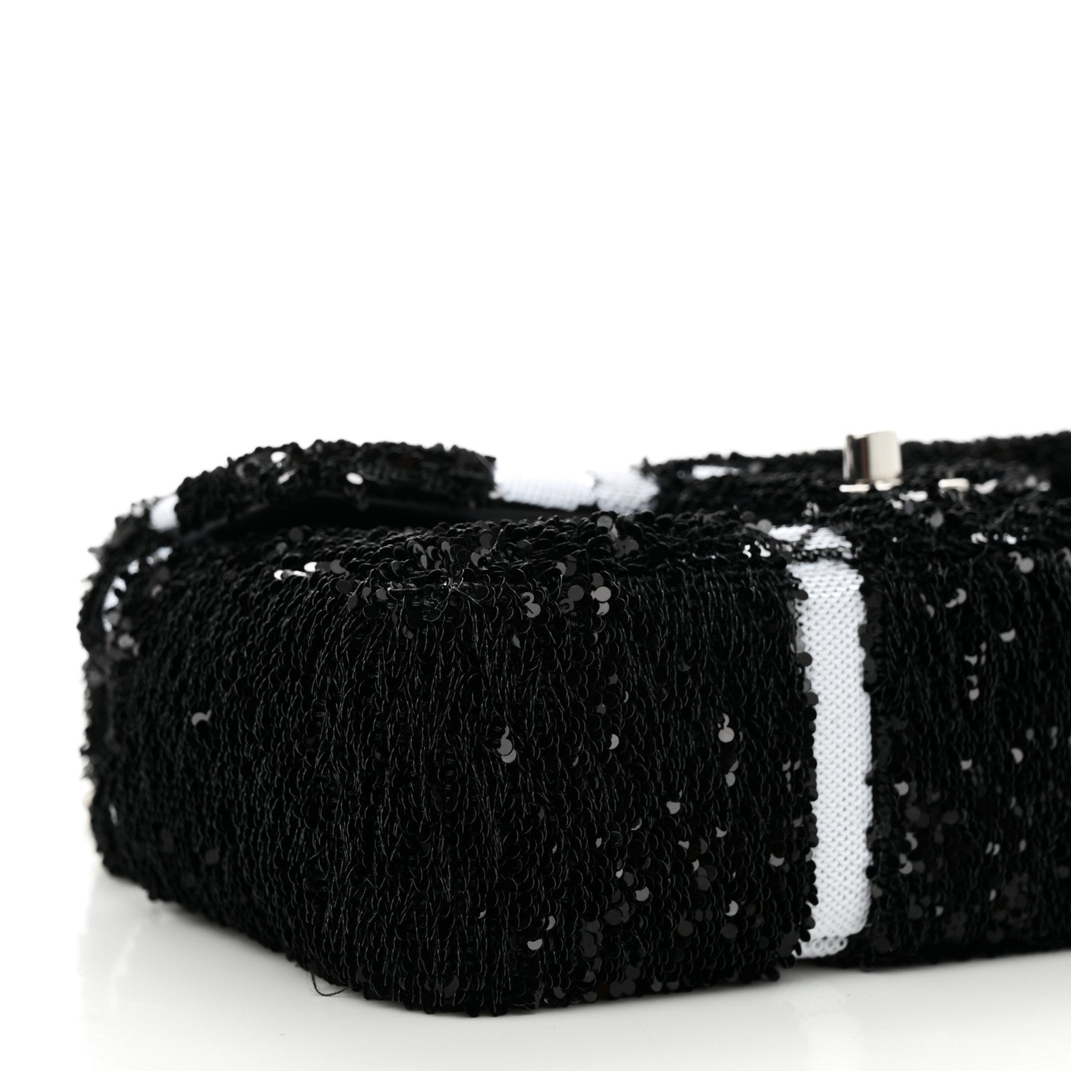 Chanel Sequin Ribbon Mini Rectangular Flap Black White 9 of 11