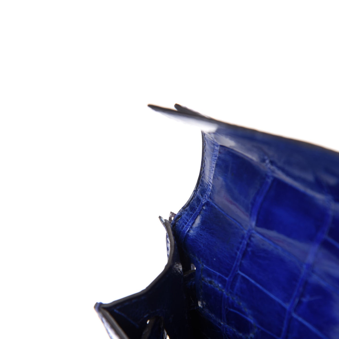Shiny Niloticus Crocodile Kelly Cut Pochette Bleu Electrique