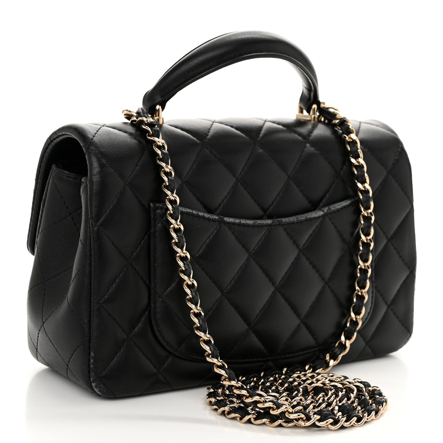 Lambskin Quilted Mini Top Handle Rectangular Flap Black