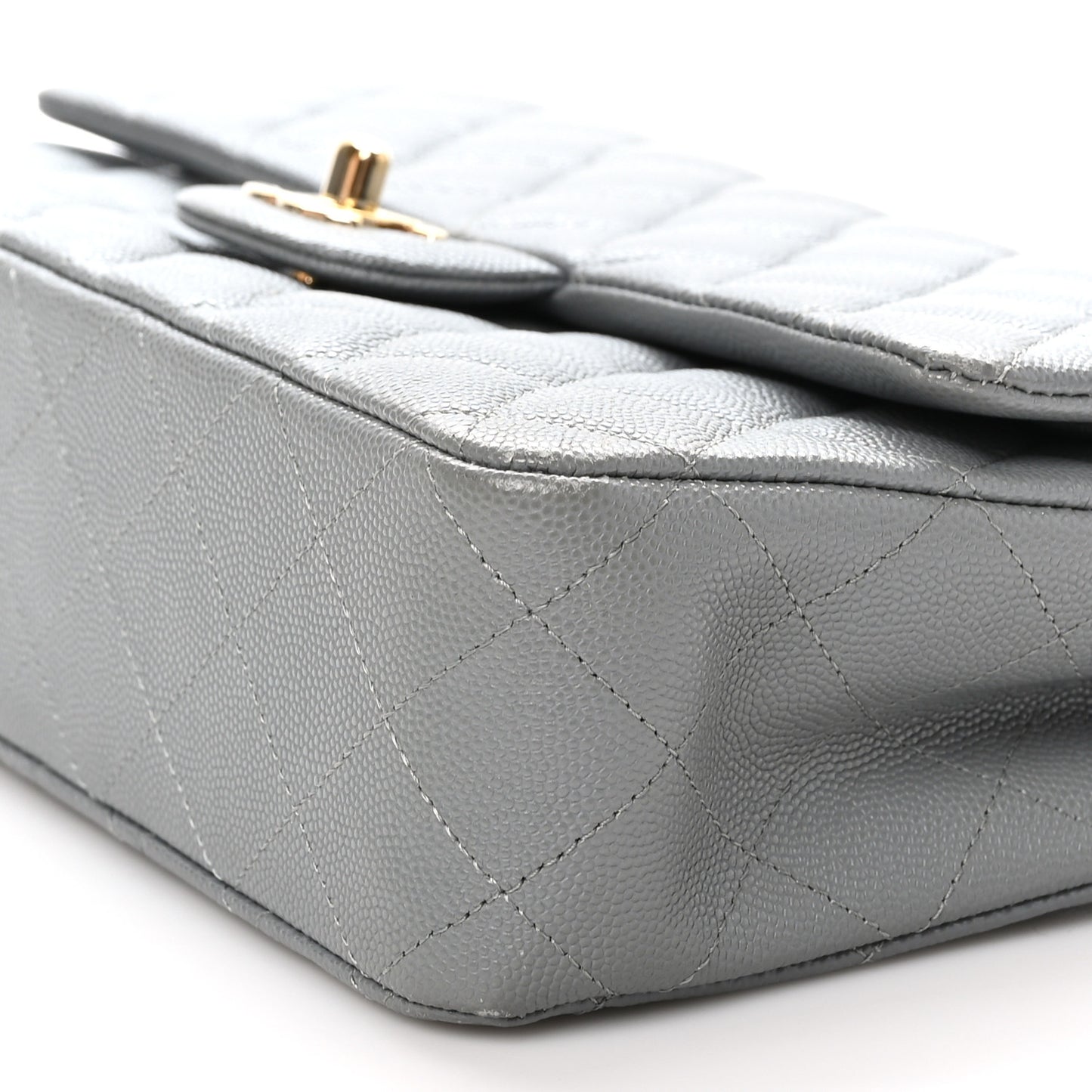 Caviar Quilted Medium Double Flap Grey