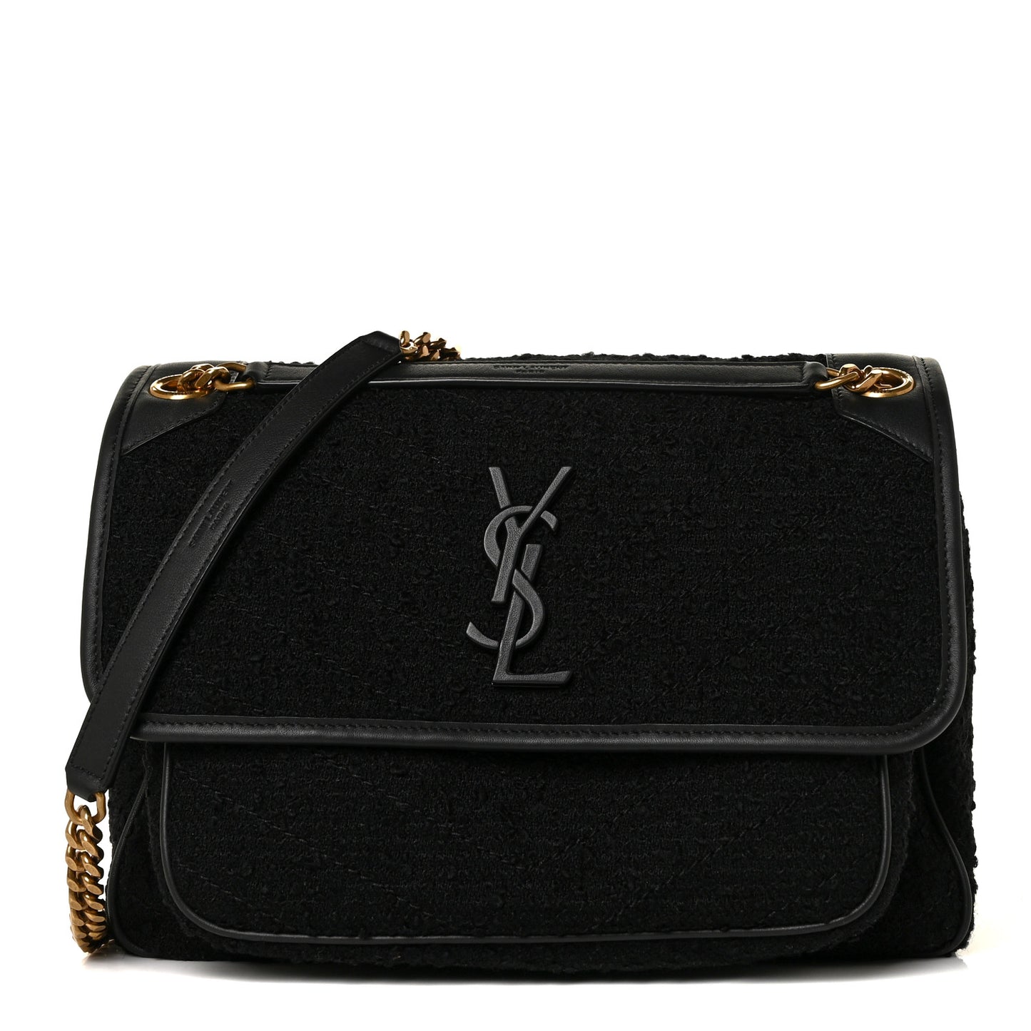 Boucle Tweed Monogram Medium Niki Chain Satchel Black