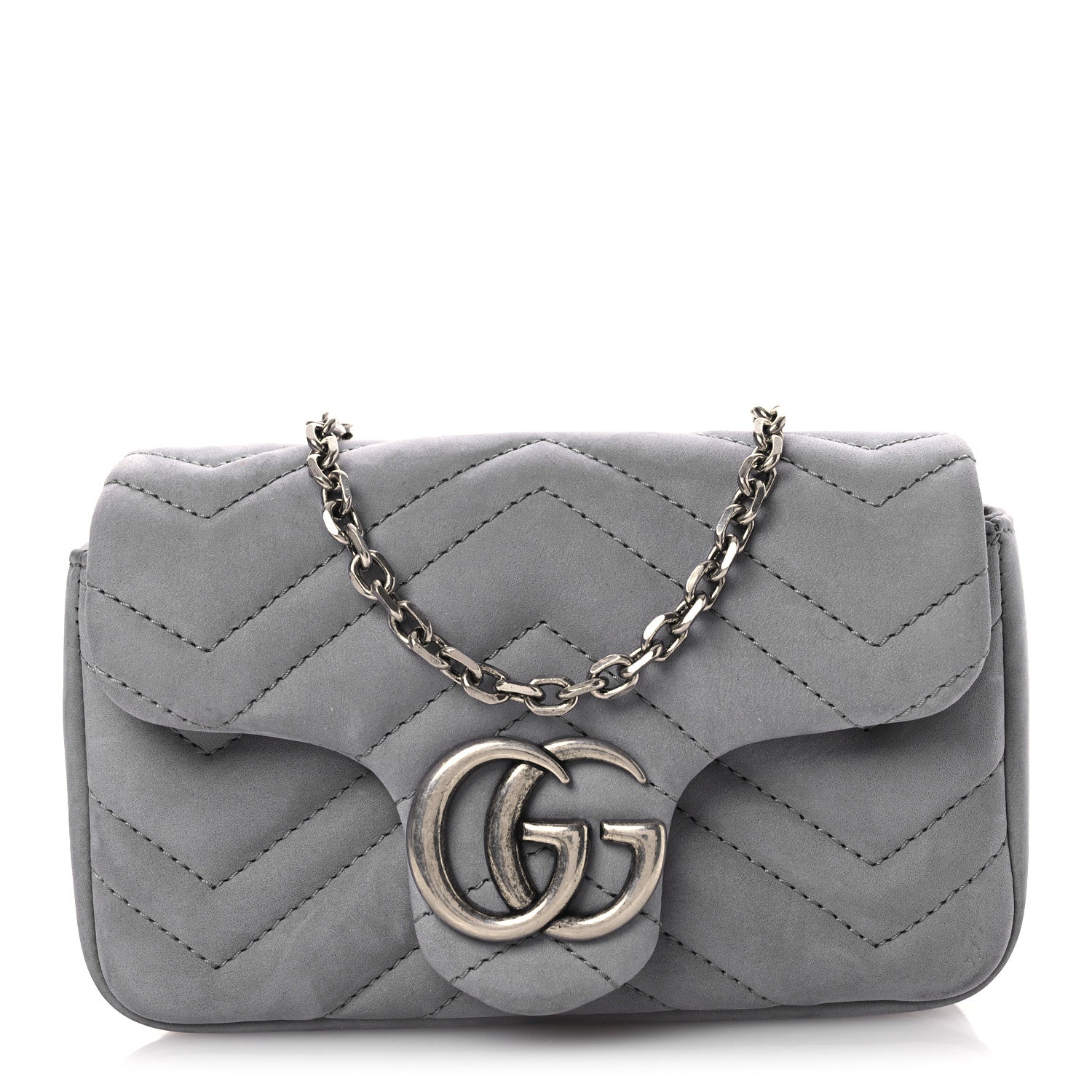Gucci Nubuck Matelasse Mini GG Marmont Shoulder Bag Grey 1814976