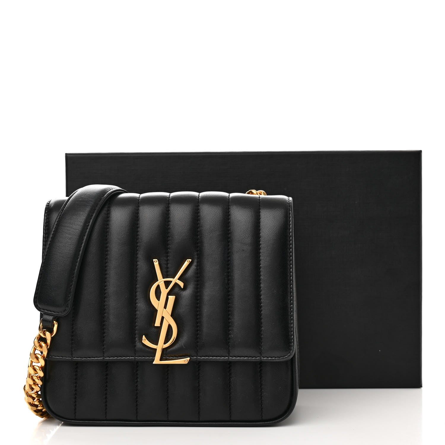Saint Laurent Lambskin Matelasse Monogram Vicky Chain Wallet Black 15 of 15
