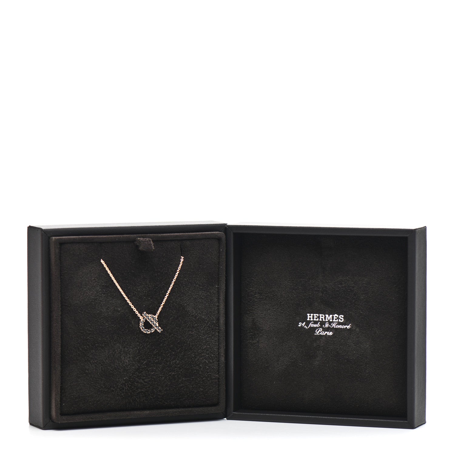 Hermes 18K Rose Gold Black Spinel Finesse Pendant Necklace 5 of 5