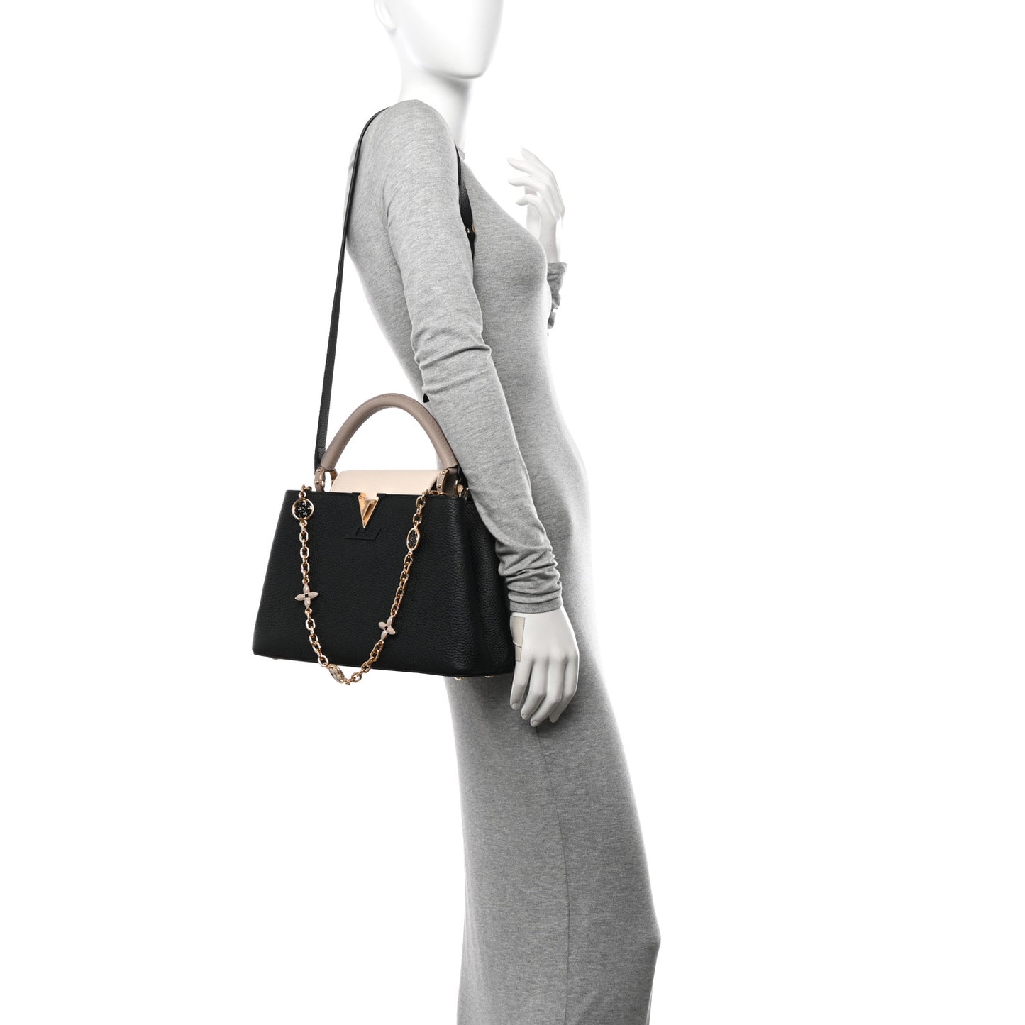 Taurillon Flower Chain Capucines MM Black Galet Gray Pearly Cream