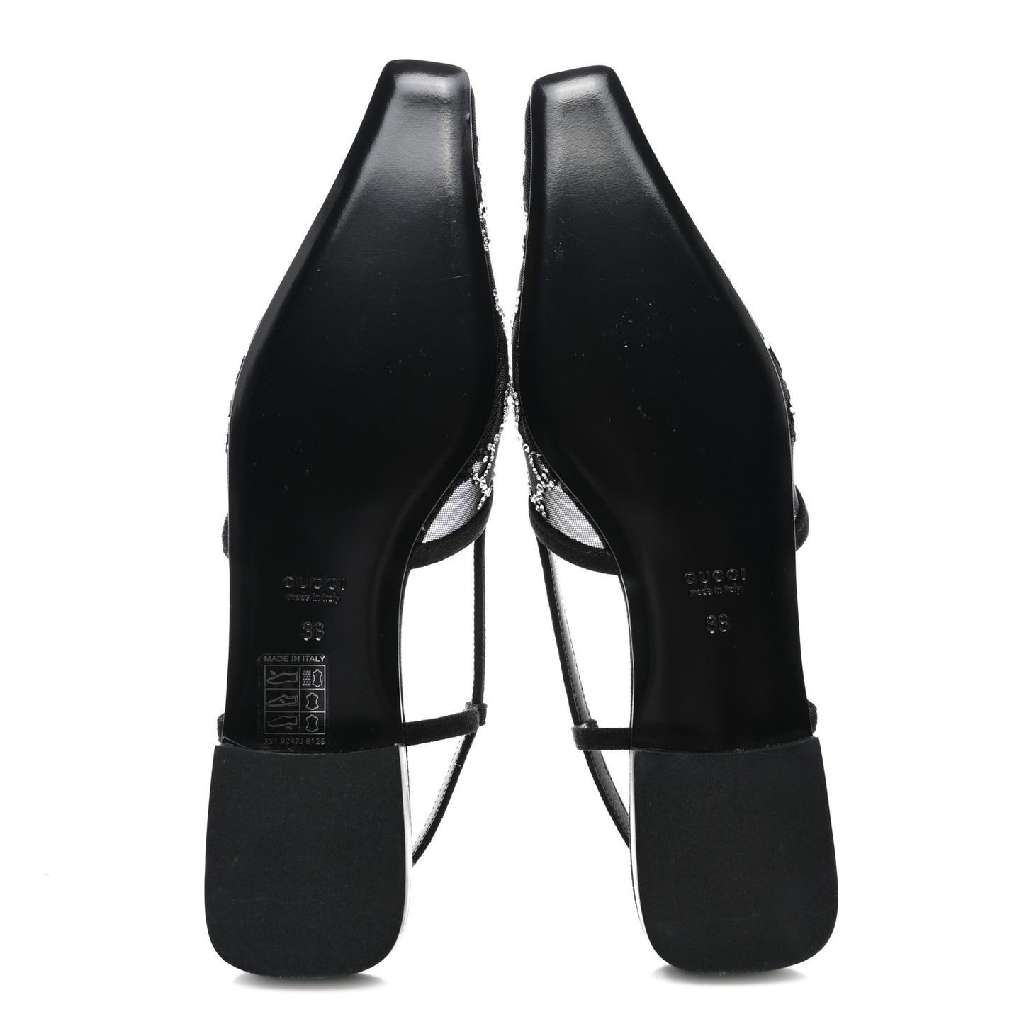 Tela Retino Kid Scamosciato Crystal GG Monogram Square G Slingback Flat 36 Black