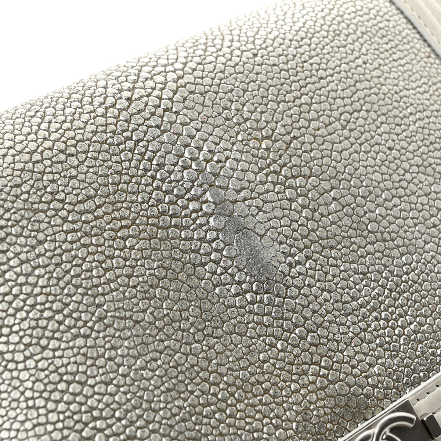 Metallic Galuchat Stingray Lambskin Boy Wallet On Chain WOC Silver