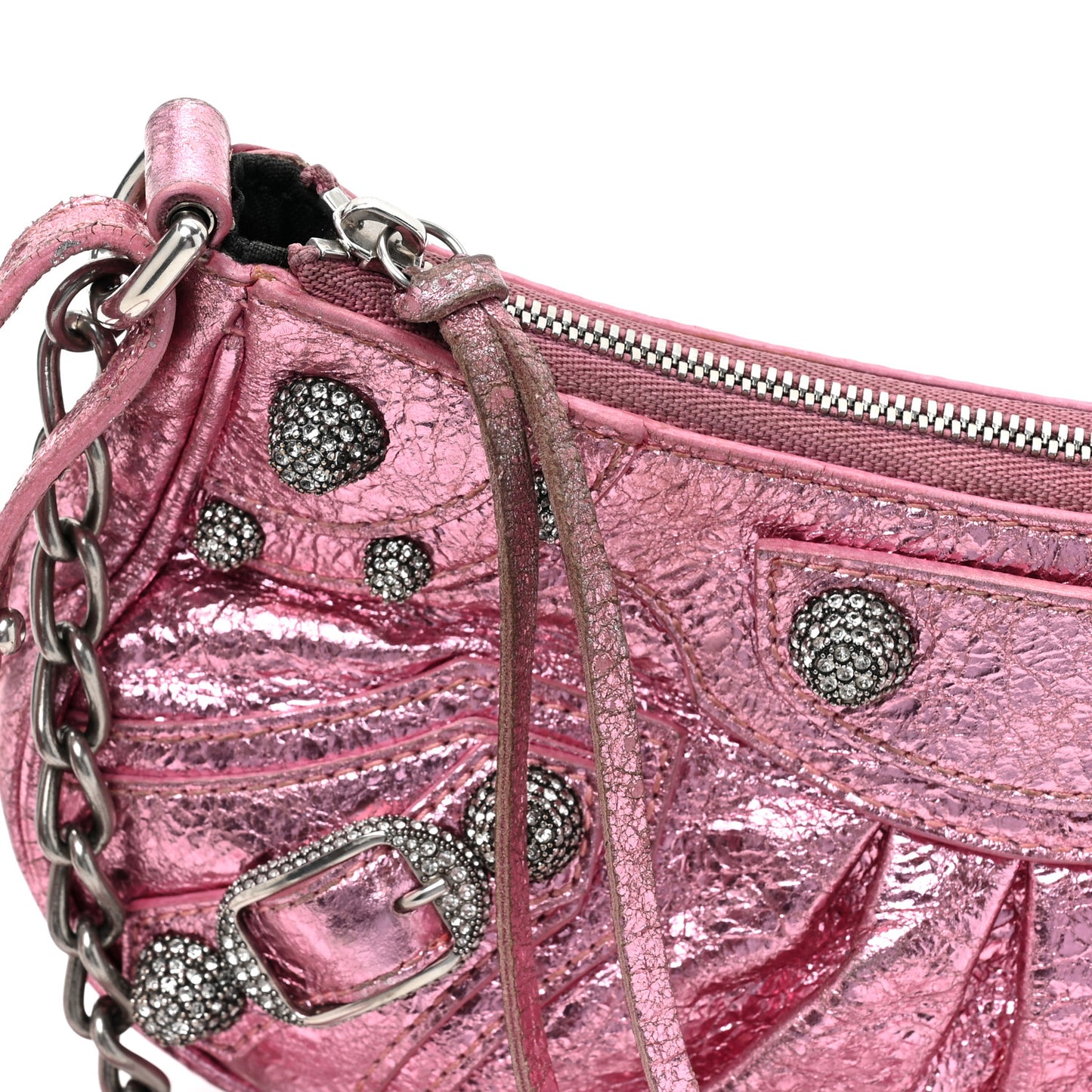 Metallic Agneau Arena Crystal Le Cagole Mini Purse With Chain Met Pink