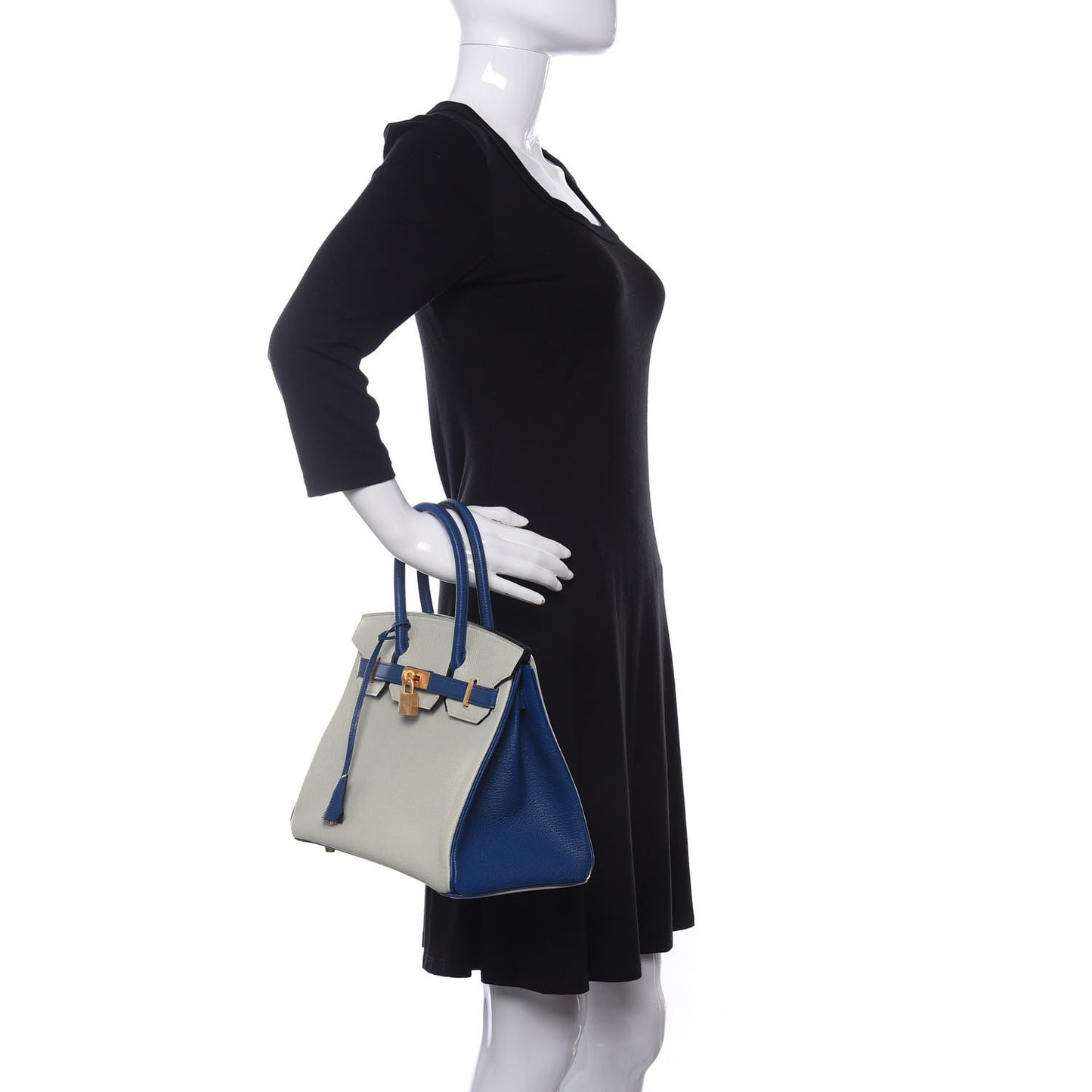 Chevre Mysore Bi-Color Horseshoe Birkin 30 Gris Perle Bleu Brighton