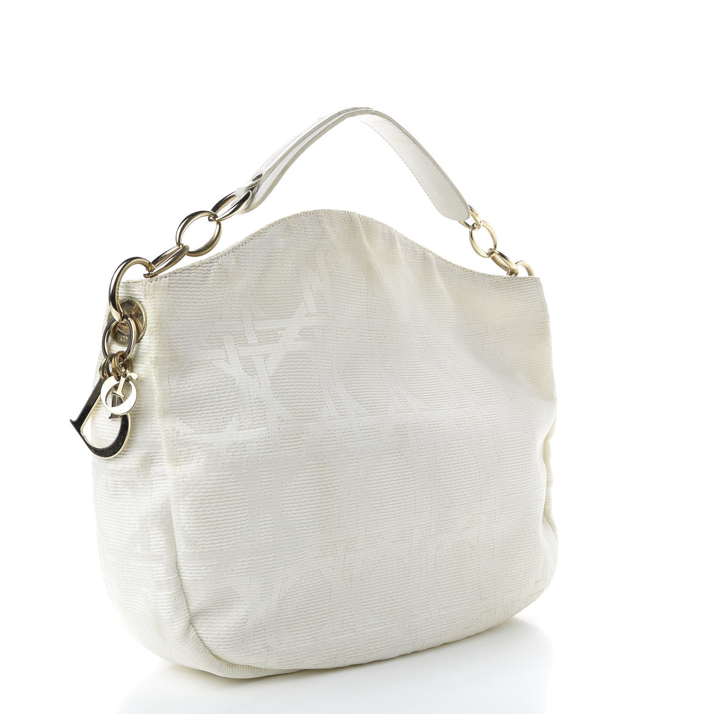 Canvas Cannage Medium Lady Dior Hobo White