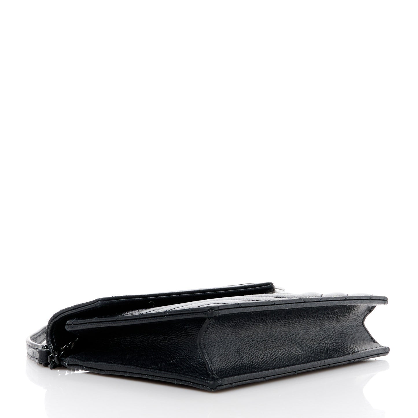 Grain De Poudre Matelasse Chevron Monogram Monochrome Envelope Chain Wallet Black