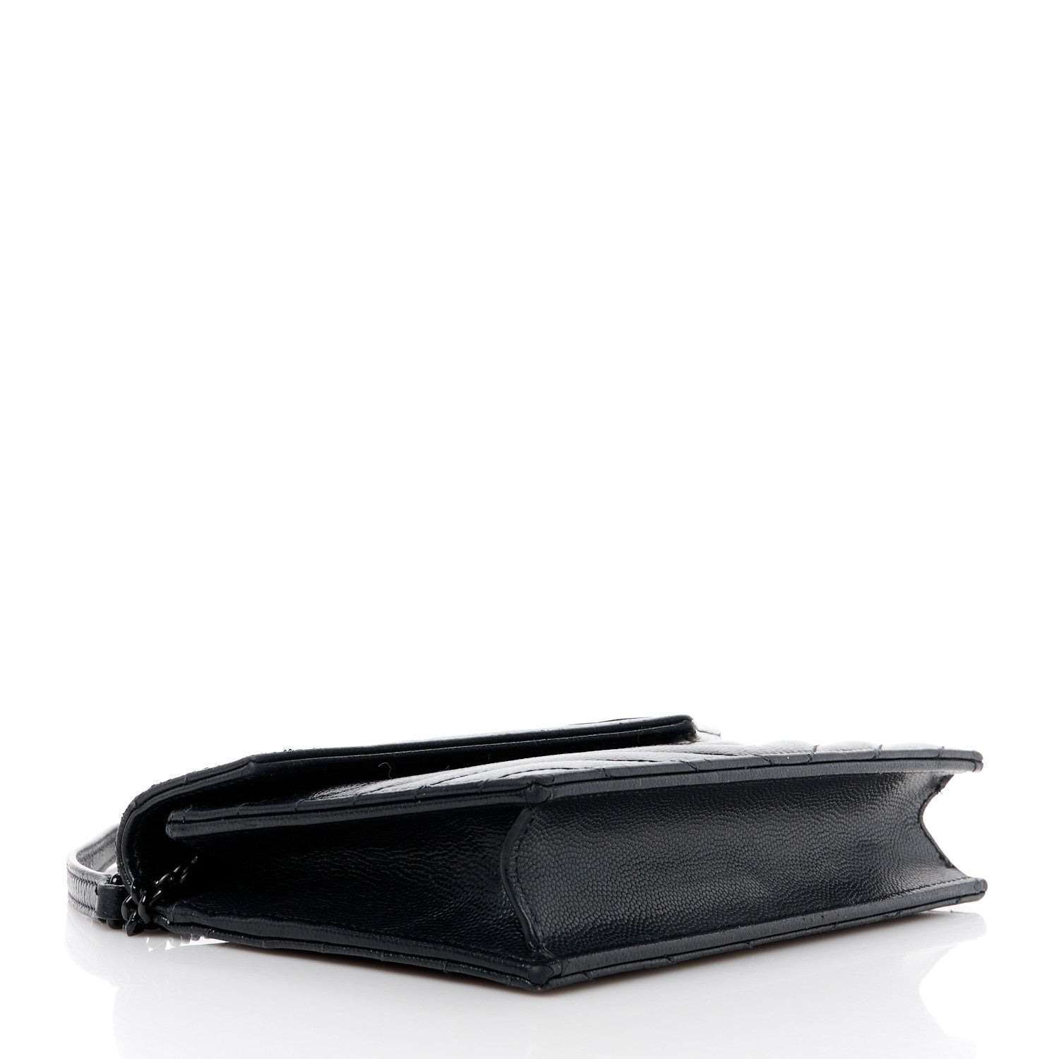 Saint Laurent Grain De Poudre Matelasse Chevron Monogram Monochrome Envelope Chain Wallet Black 4 of 11