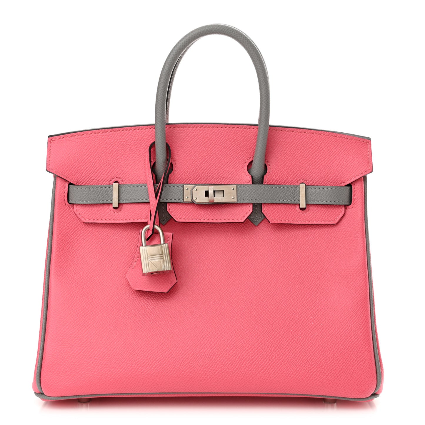Epsom Horseshoe Birkin 25 Rose Azalee Gris Mouette