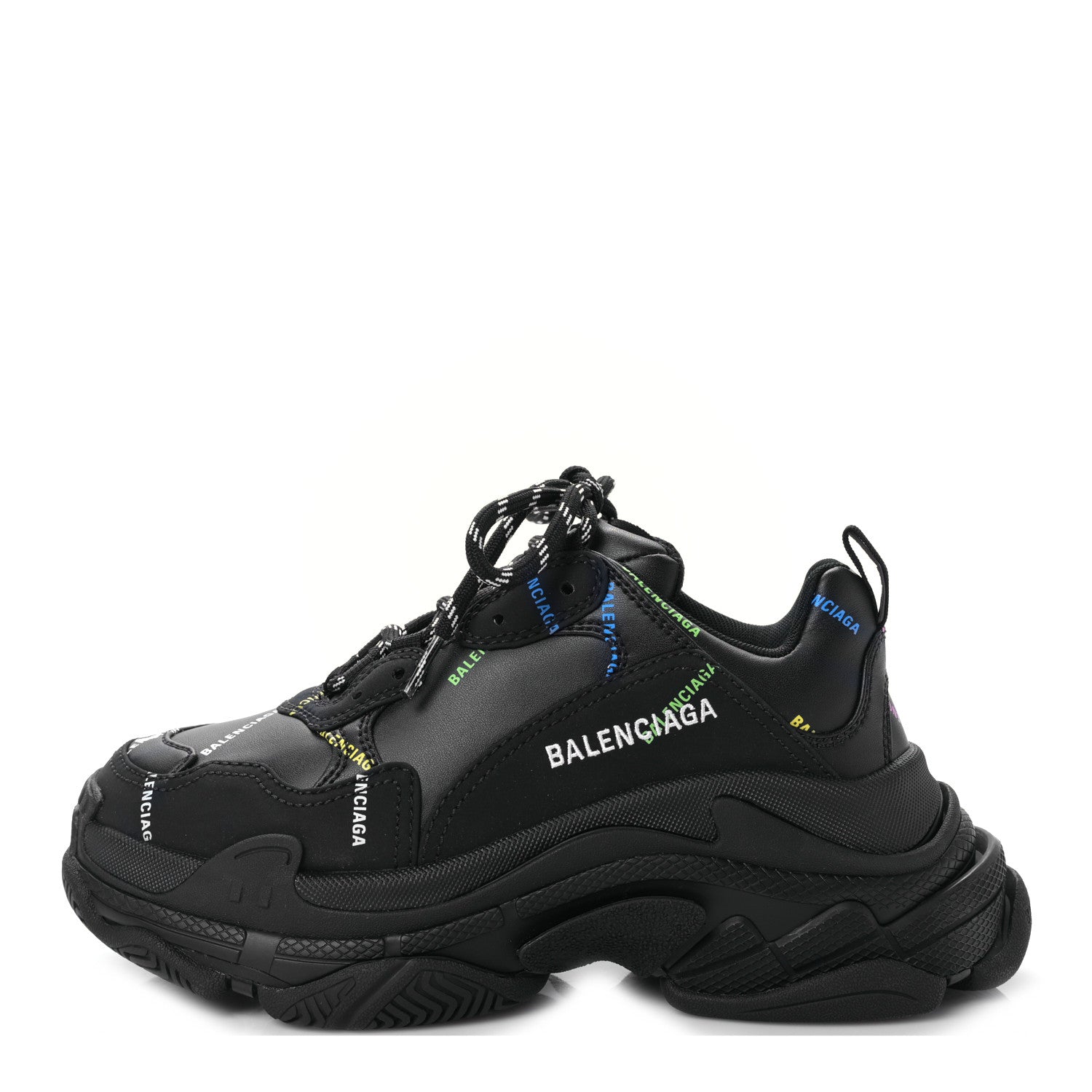 Balenciaga Technical Fabric Allover Logo Womens Triple S Sneakers 37 Black Multicolor 1 of 8