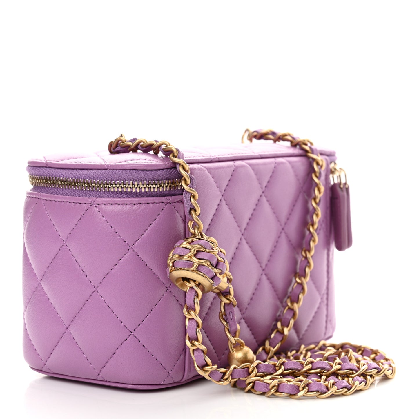 Lambskin Quilted Pearl Crush Small Vanity Case With Chain Purple