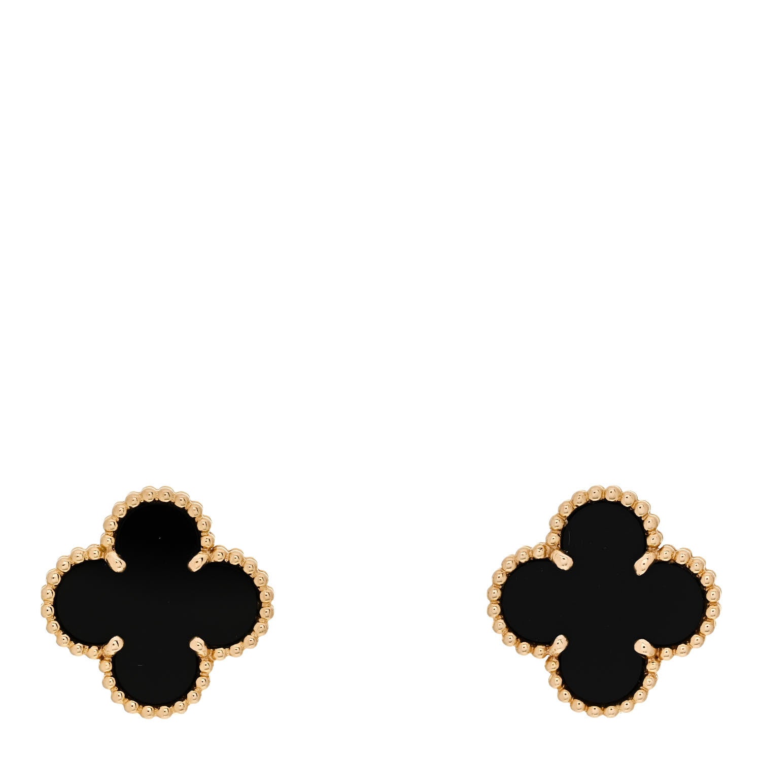 Van Cleef & Arpels 18k Yellow Gold Black Onyx Vintage Alhambra Earrings 1 of 5