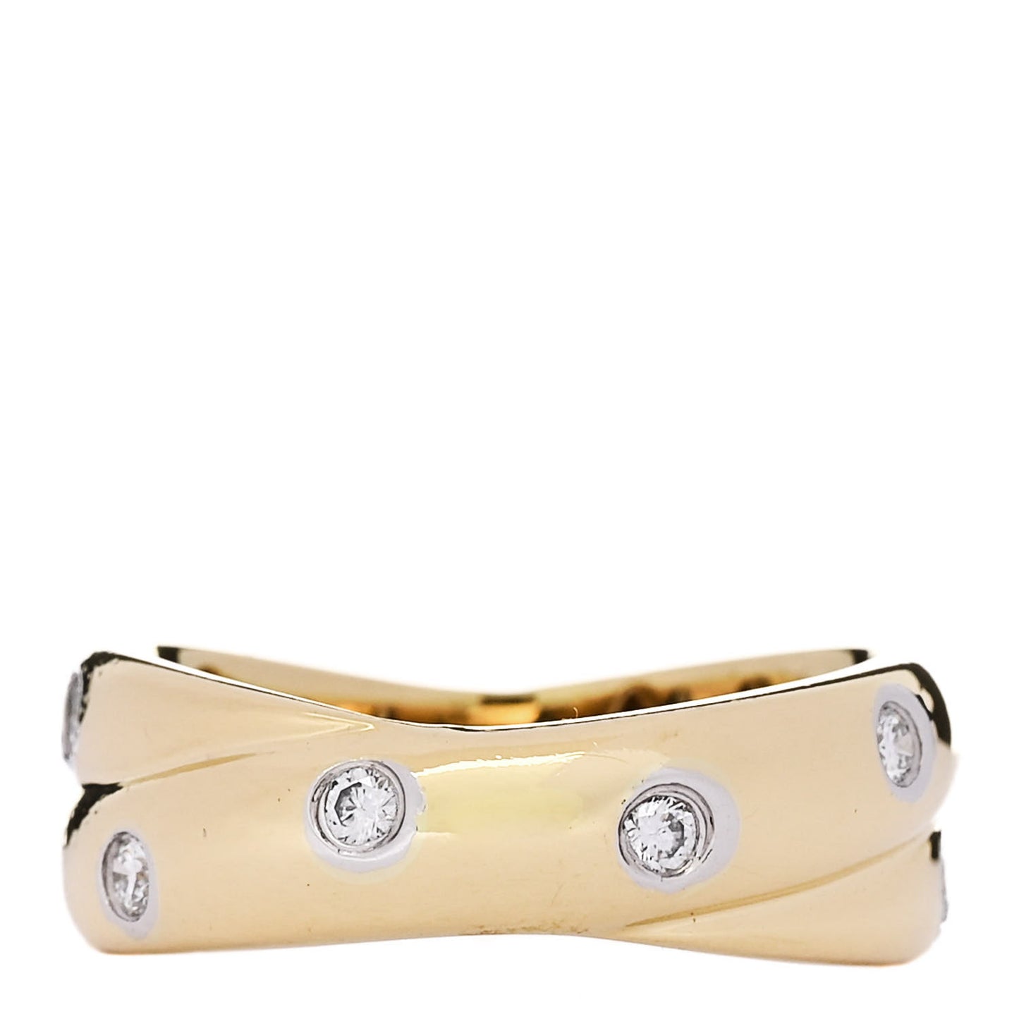 18K Yellow Gold Platinum Diamond Etoile Twist Band Ring 53 6.5