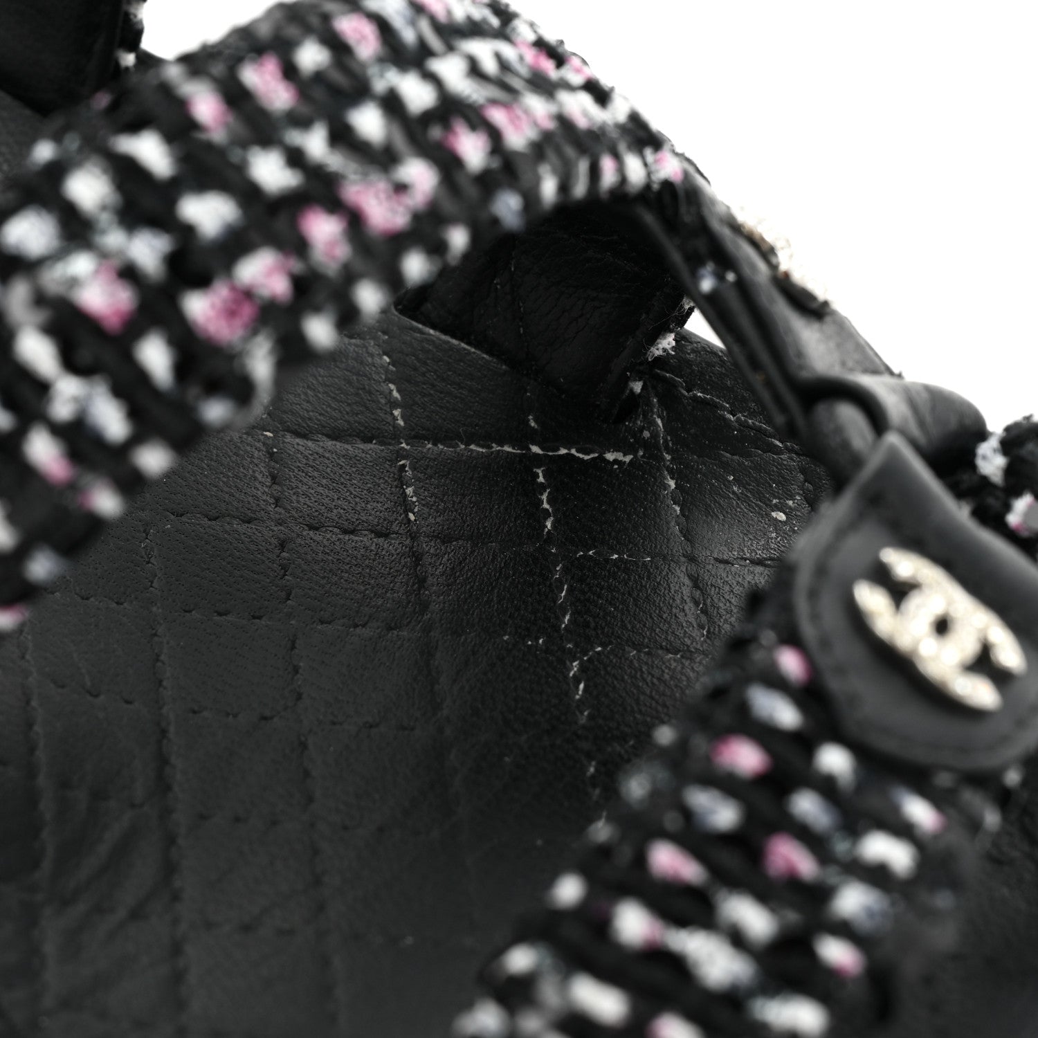 Chanel Tweed Lambskin Crystal CC Sandals 37 Black Multicolor 13 of 13