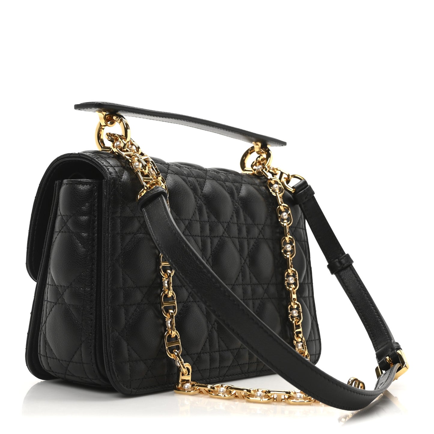Calfskin Cannage Small Dior Jolie Top Handle Black