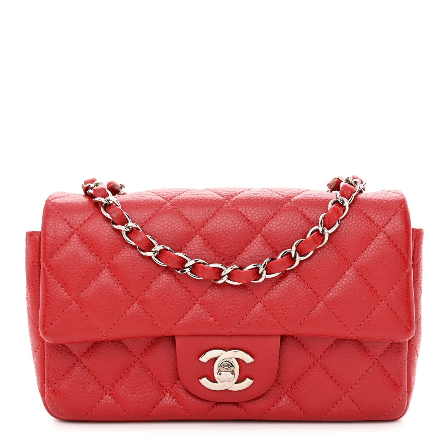Caviar Quilted Mini Rectangular Flap Red