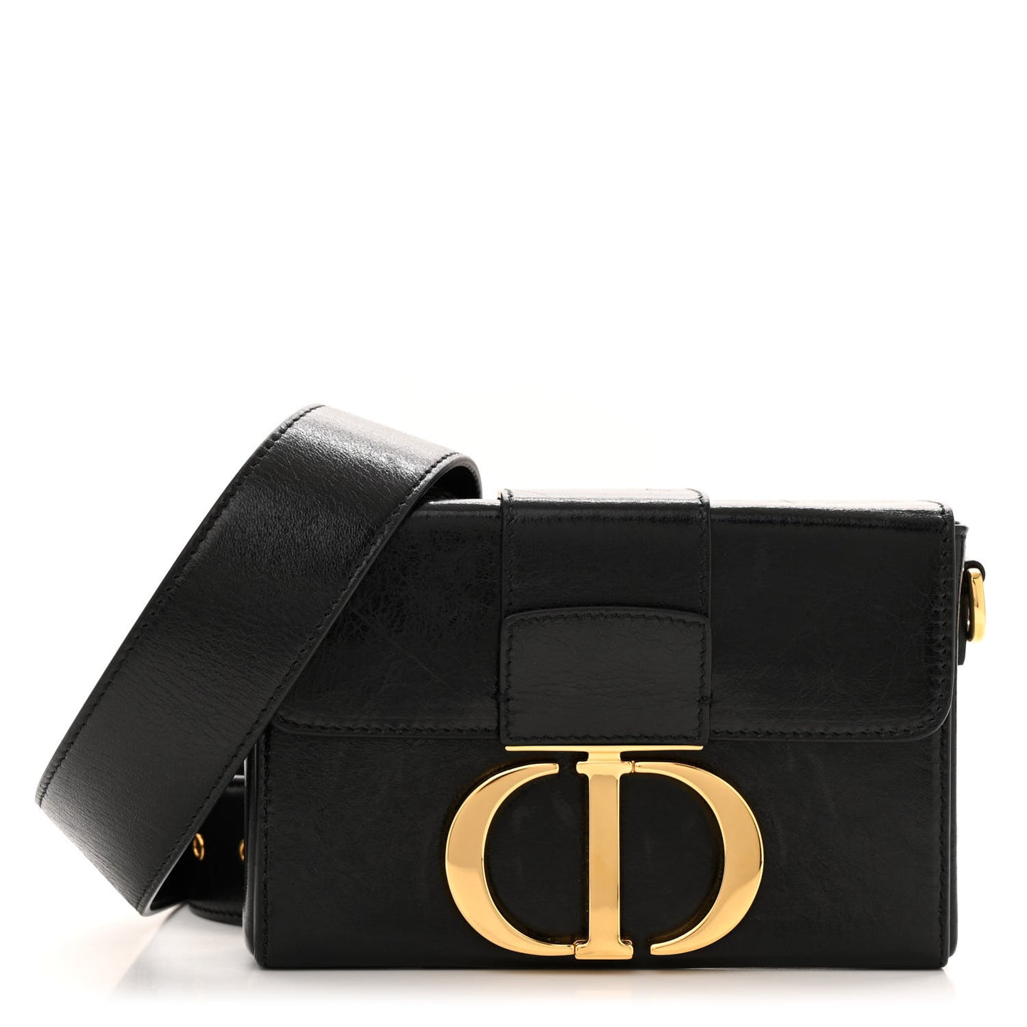 Crackled Lambskin 30 Montaigne Box Bag Black